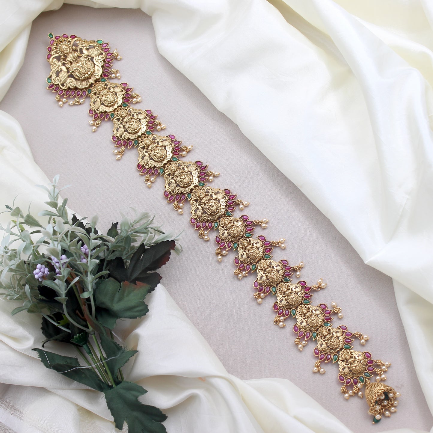 Antique Gold Premium Kemp Lakshmi Bridal Choti - 16.5 inches