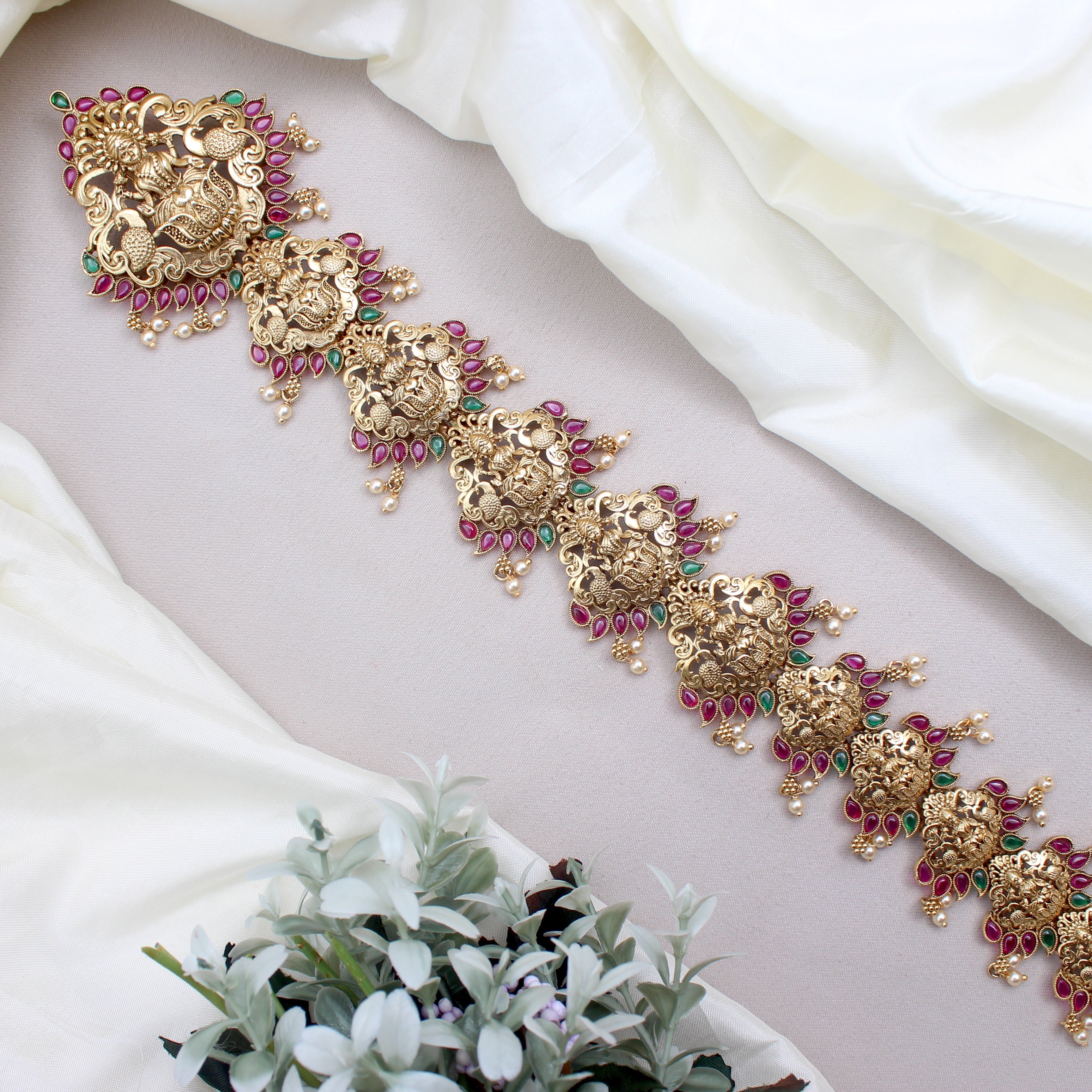 Antique Gold Premium Kemp Lakshmi Bridal Choti - 16.5 inches