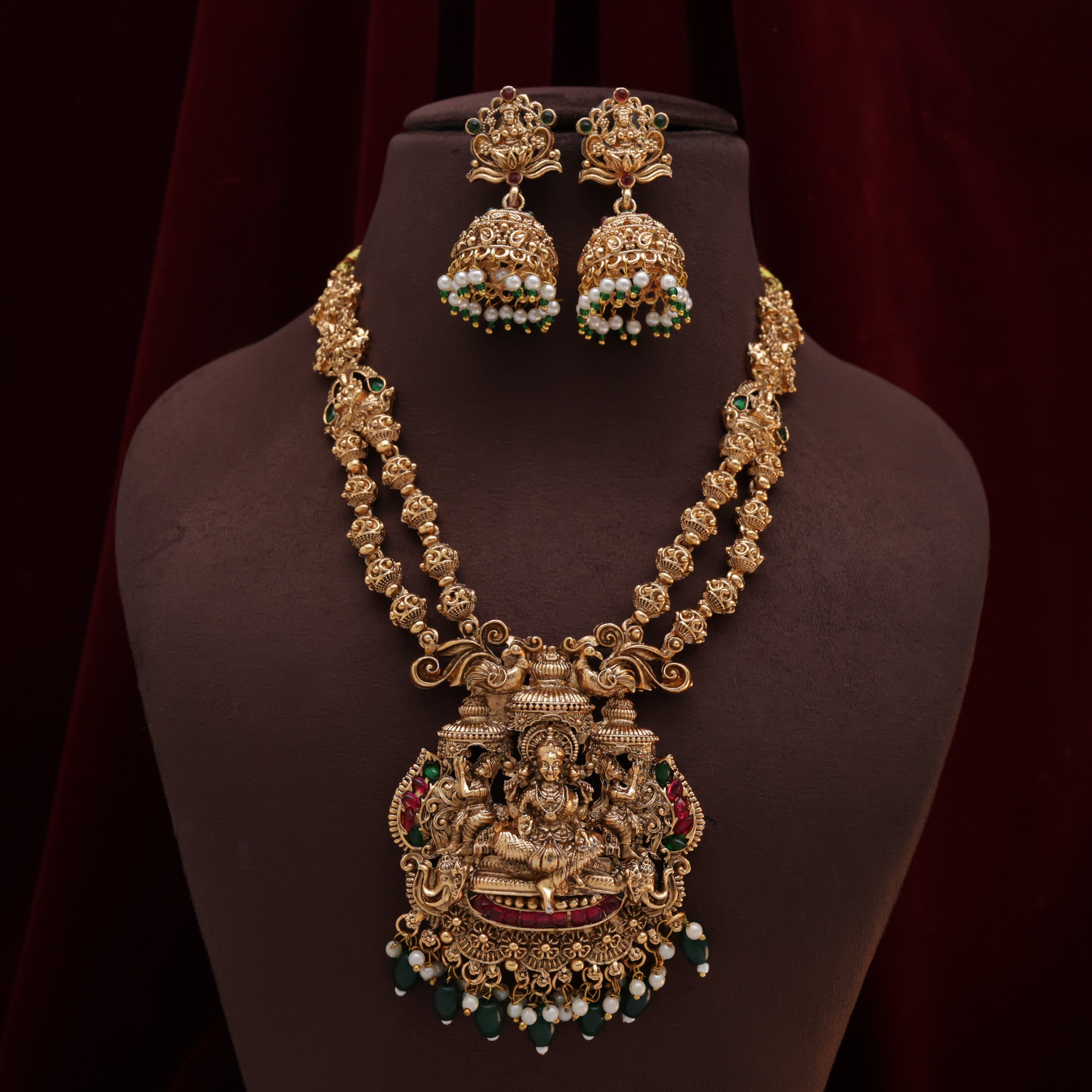 Double Layer Mahalakshmi Devi Bridal Necklace Set