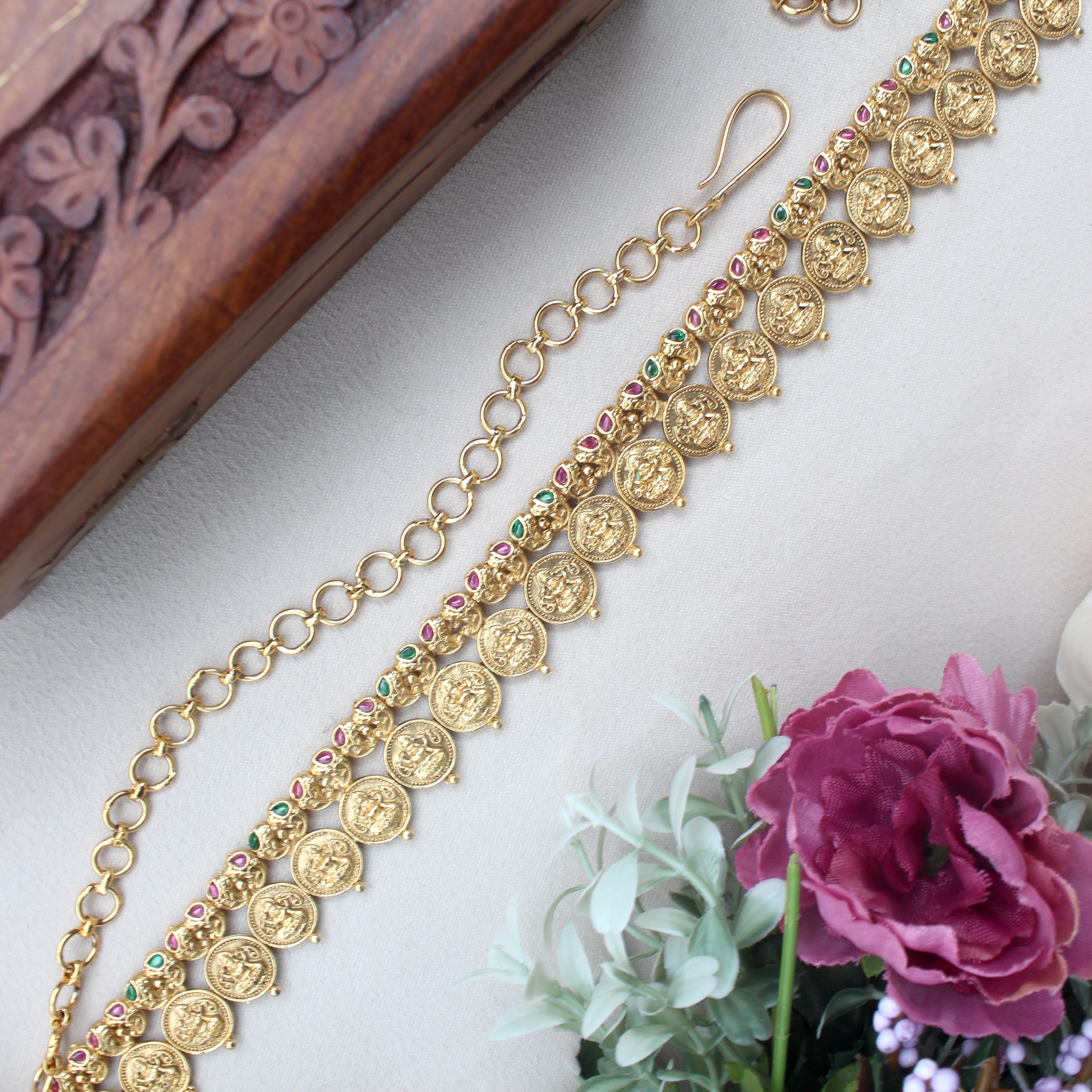 Antique Gold Premium Kemp Lakshmi Coin Bridal Hip Chain/Oddiyanam