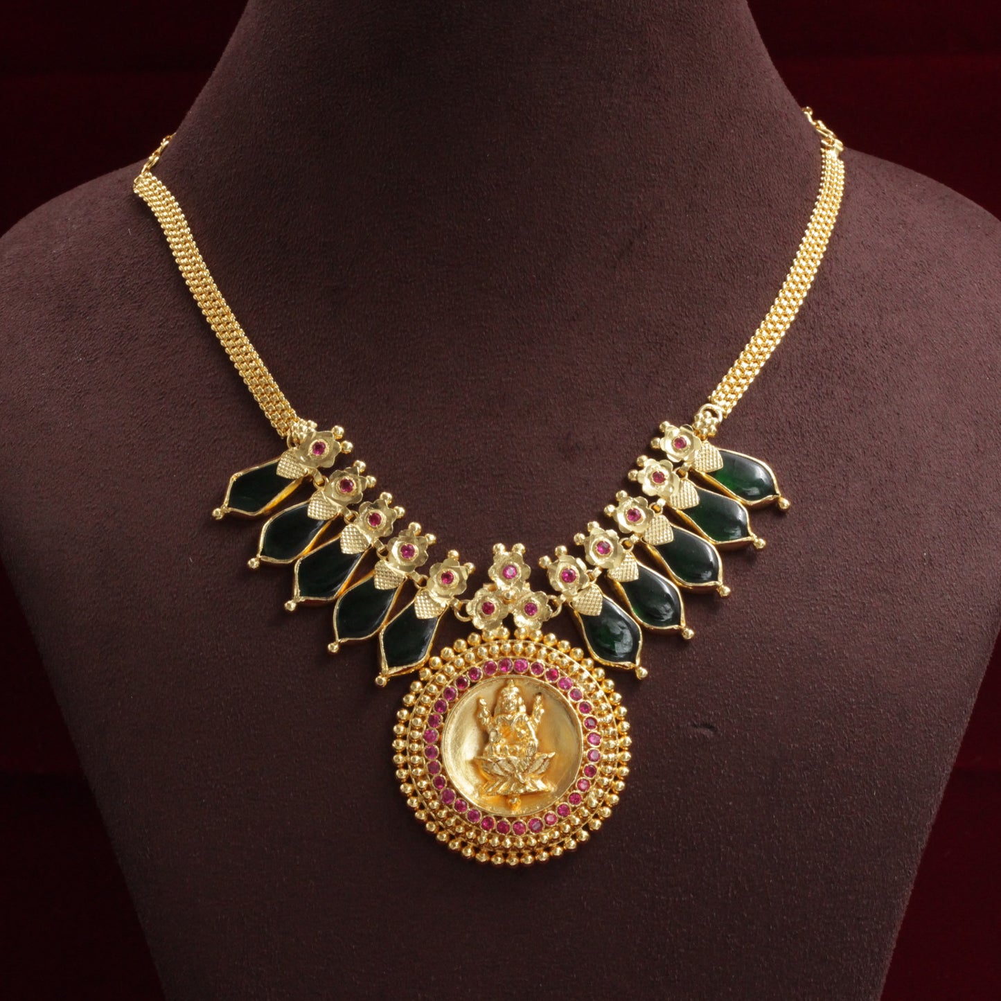 Real Gold Tone Traditional Kerala Nagapadam AD Lakshmi Pendant Bridal Necklace