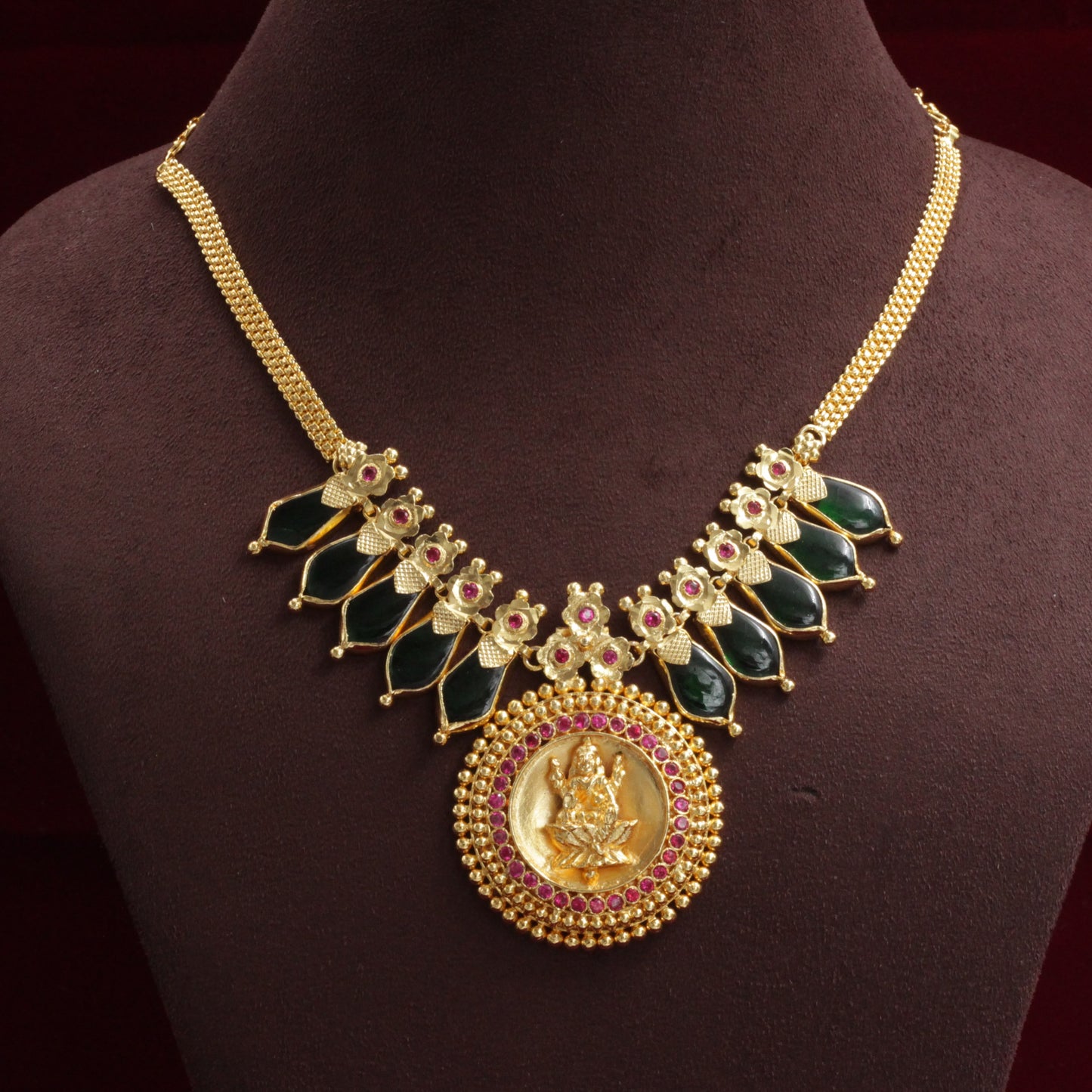 Real Gold Tone Traditional Kerala Nagapadam AD Lakshmi Pendant Bridal Necklace