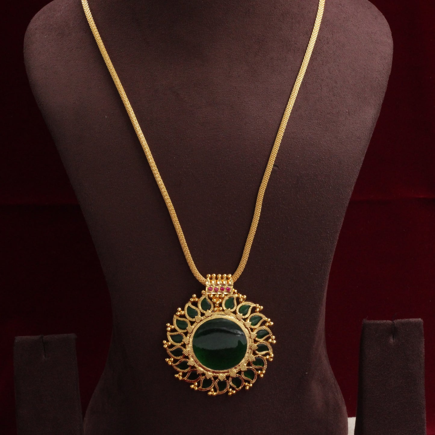 Real Gold Tone Round Maanga Palakka Pendant Chain