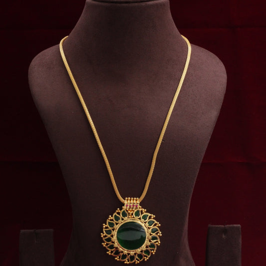 Real Gold Tone Round Maanga Palakka Pendant Chain