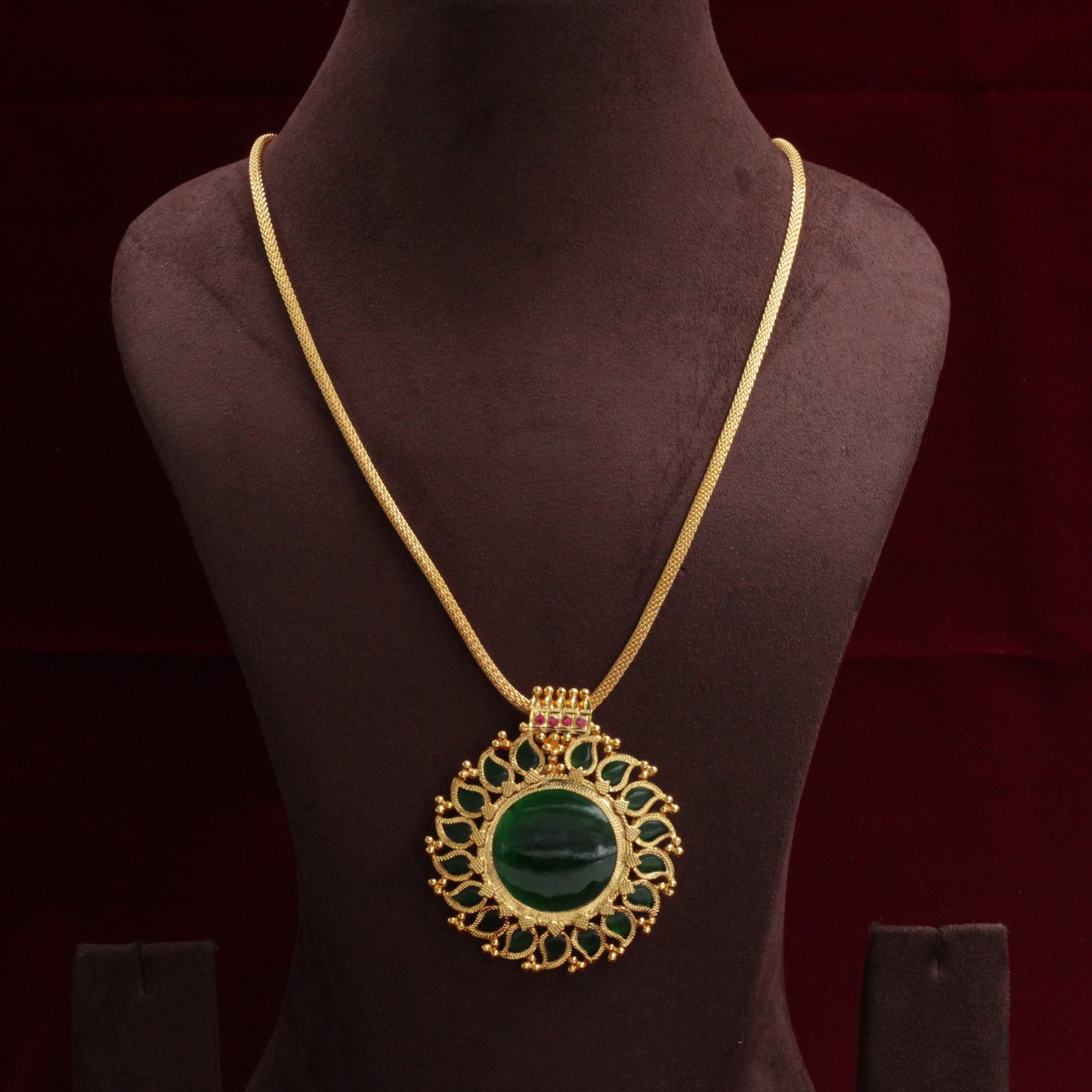 Real Gold Tone Round Maanga Palakka Pendant Chain