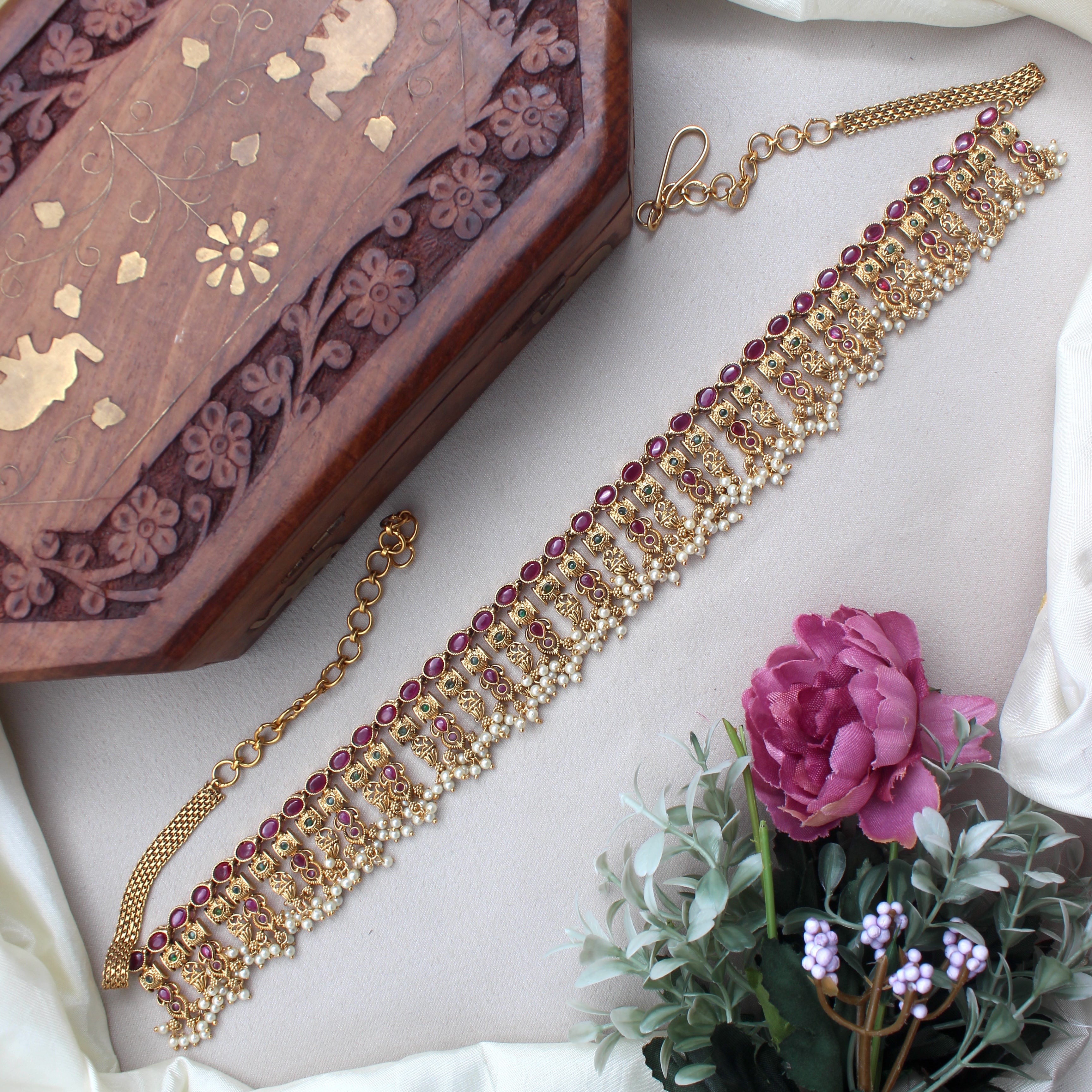 Antique Gold Premium Kemp Guttapusalu Style Bridal Hip Chain/Oddiyanam