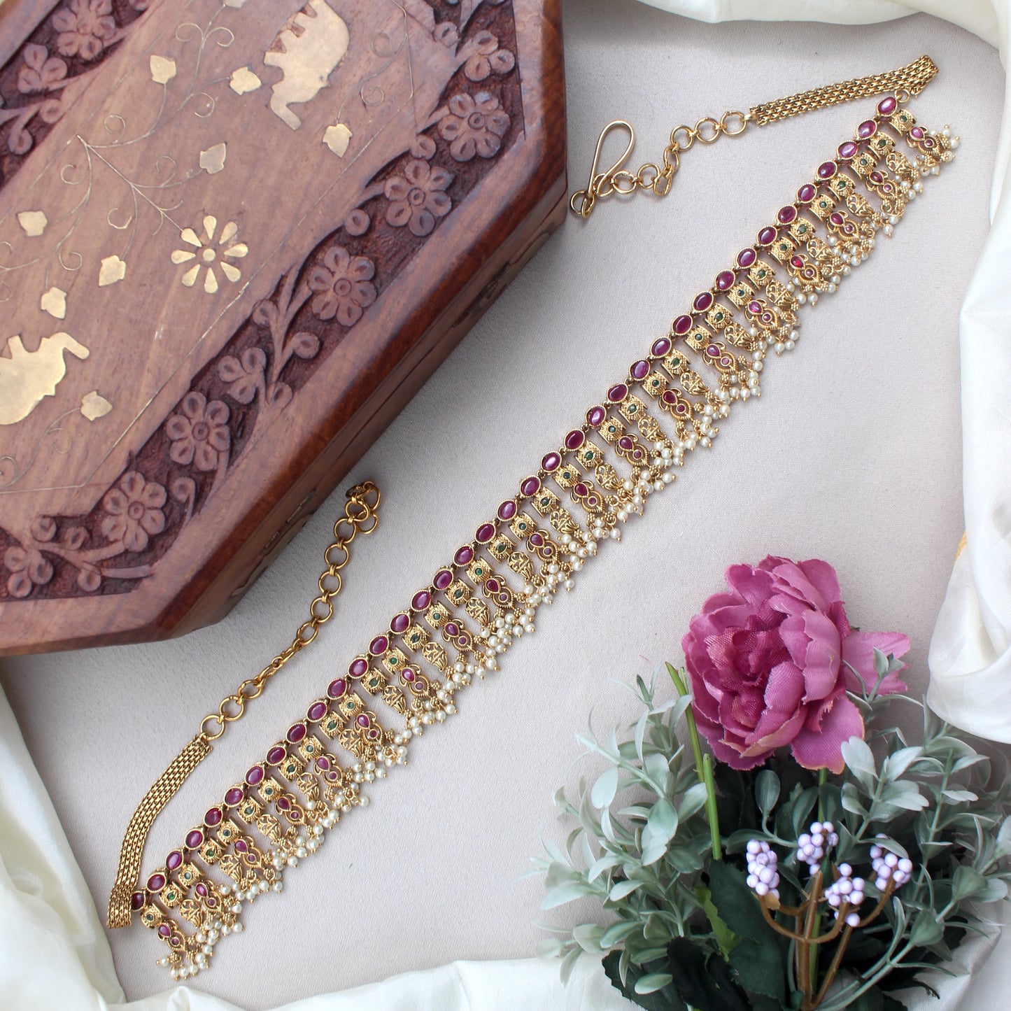 Antique Gold Premium Kemp Guttapusalu Style Bridal Hip Chain/Oddiyanam