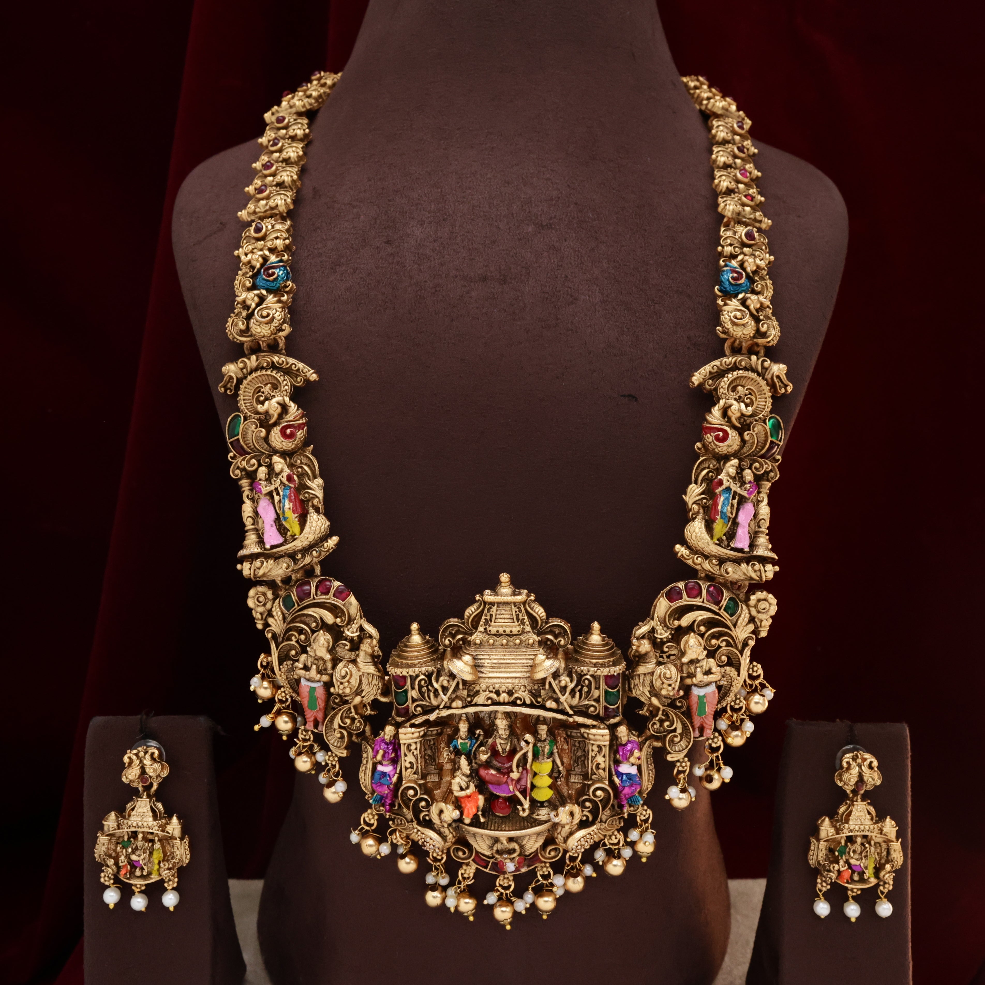 Antique Nagas Heavy Ram Parivar Meena Work Bridal Haaram Set