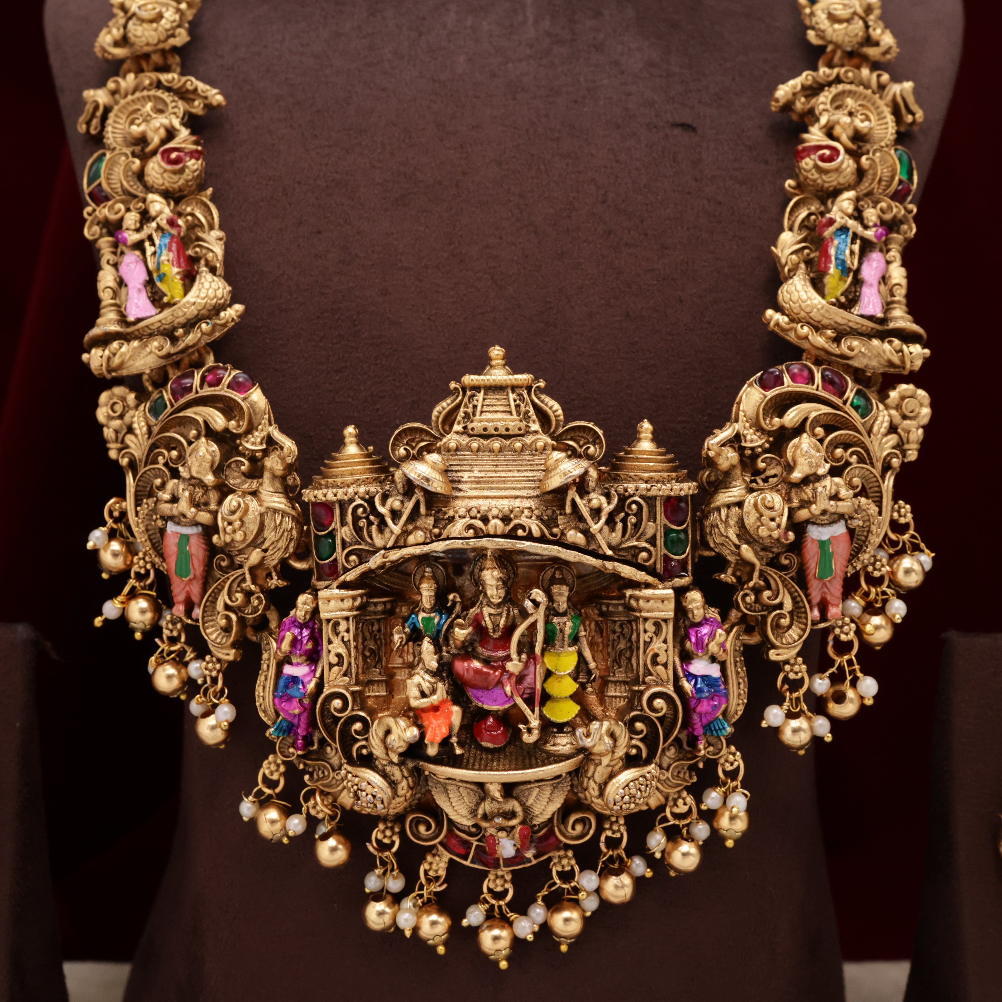 Antique Nagas Heavy Ram Parivar Meena Work Bridal Haaram Set