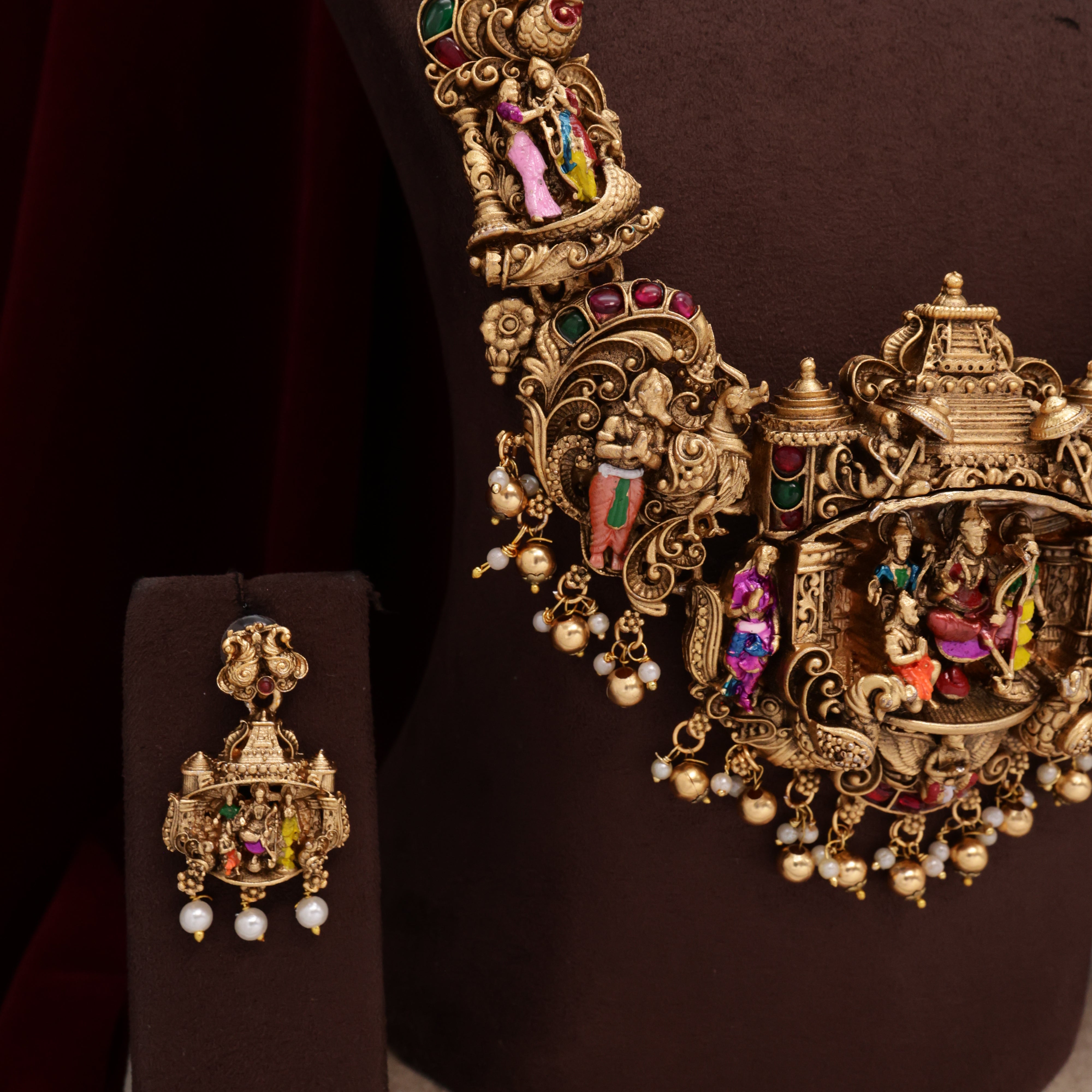 Antique Nagas Heavy Ram Parivar Meena Work Bridal Haaram Set