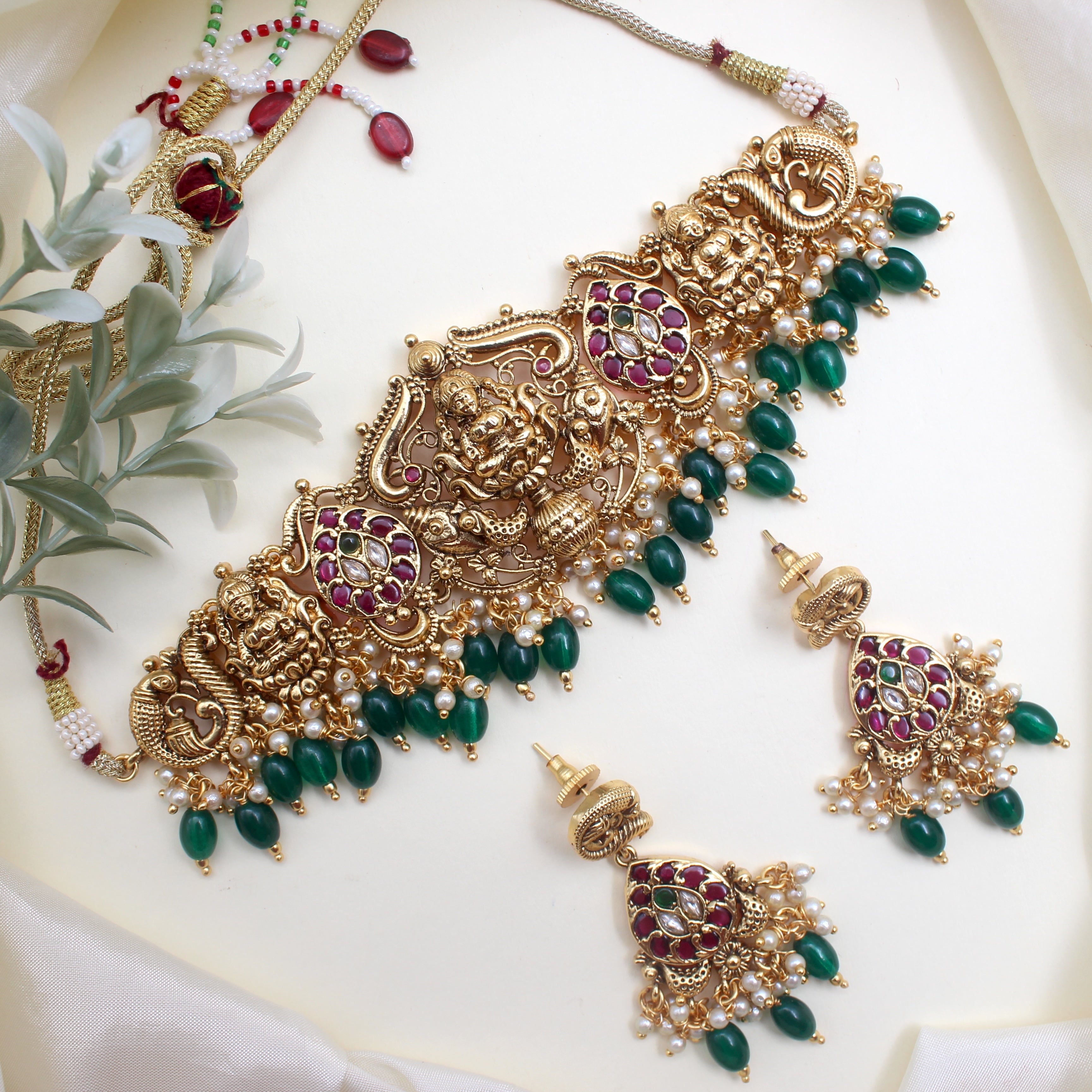 Premium Kemp Lakshmi Mayil Bridal Choker Set