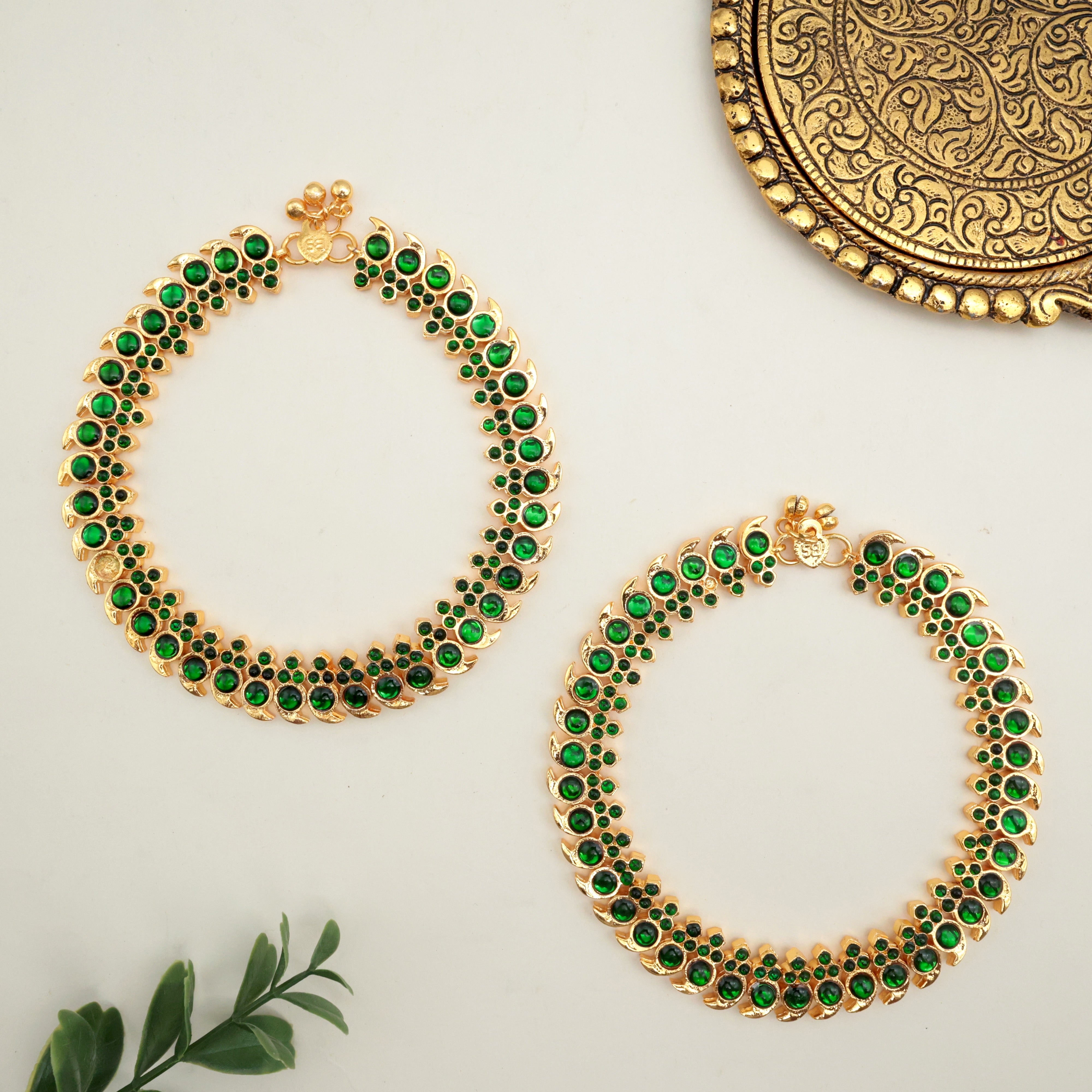 Gold Polish Kemp Mango Anklets - Green