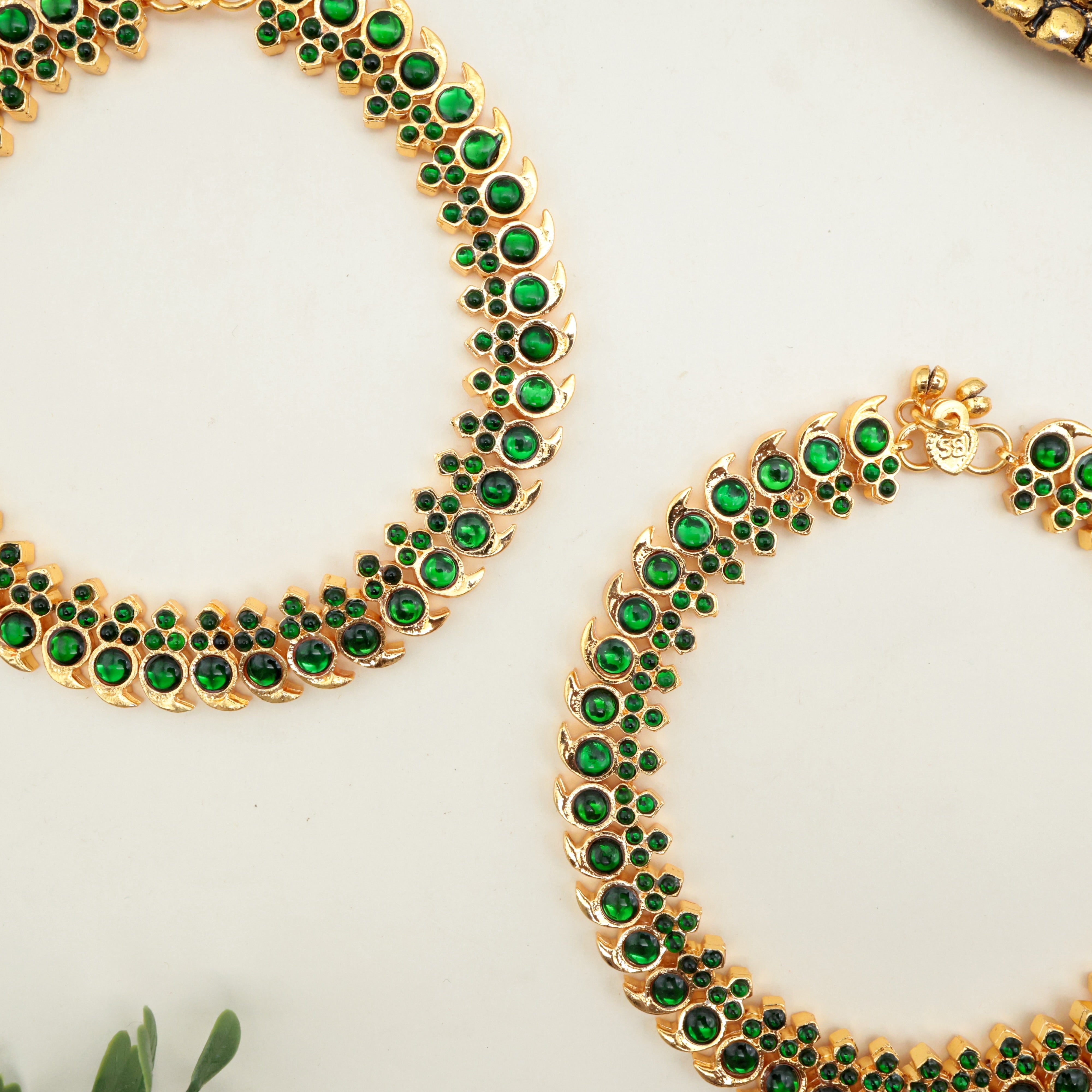 Gold Polish Kemp Mango Anklets - Green