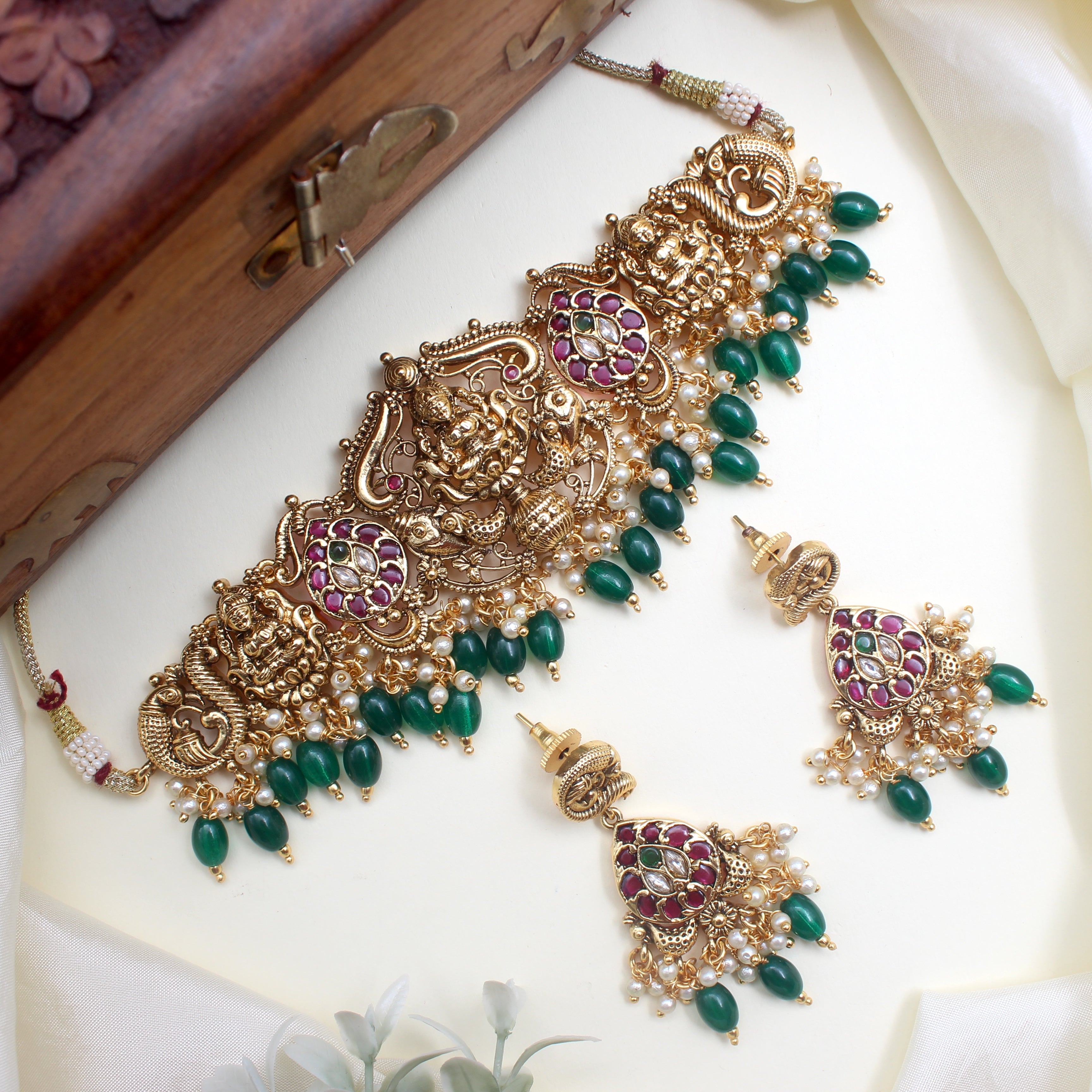 Premium Kemp Lakshmi Mayil Bridal Choker Set