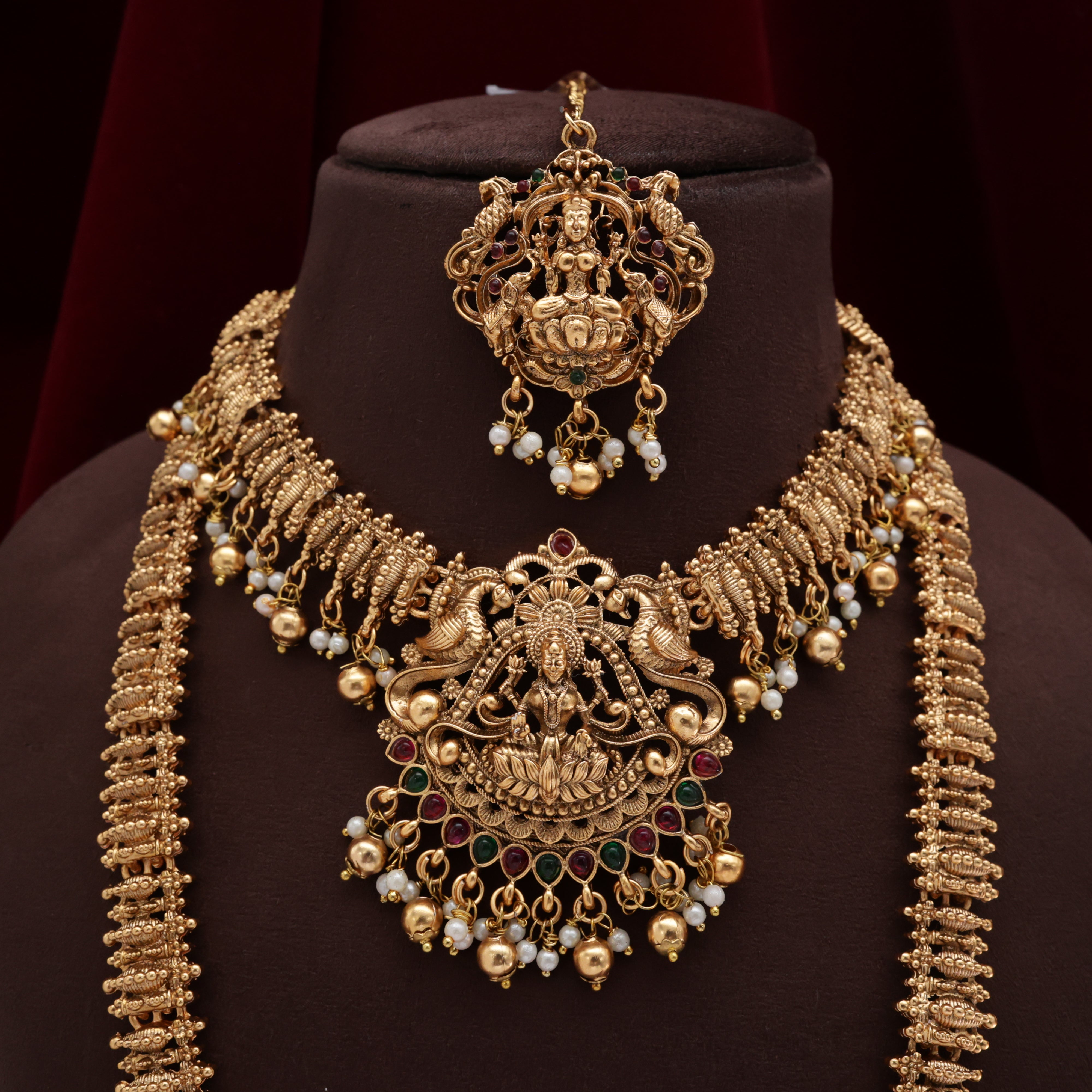 Budget Friendly Antique Lakshmi Devi Kemp Bridal Combo Set