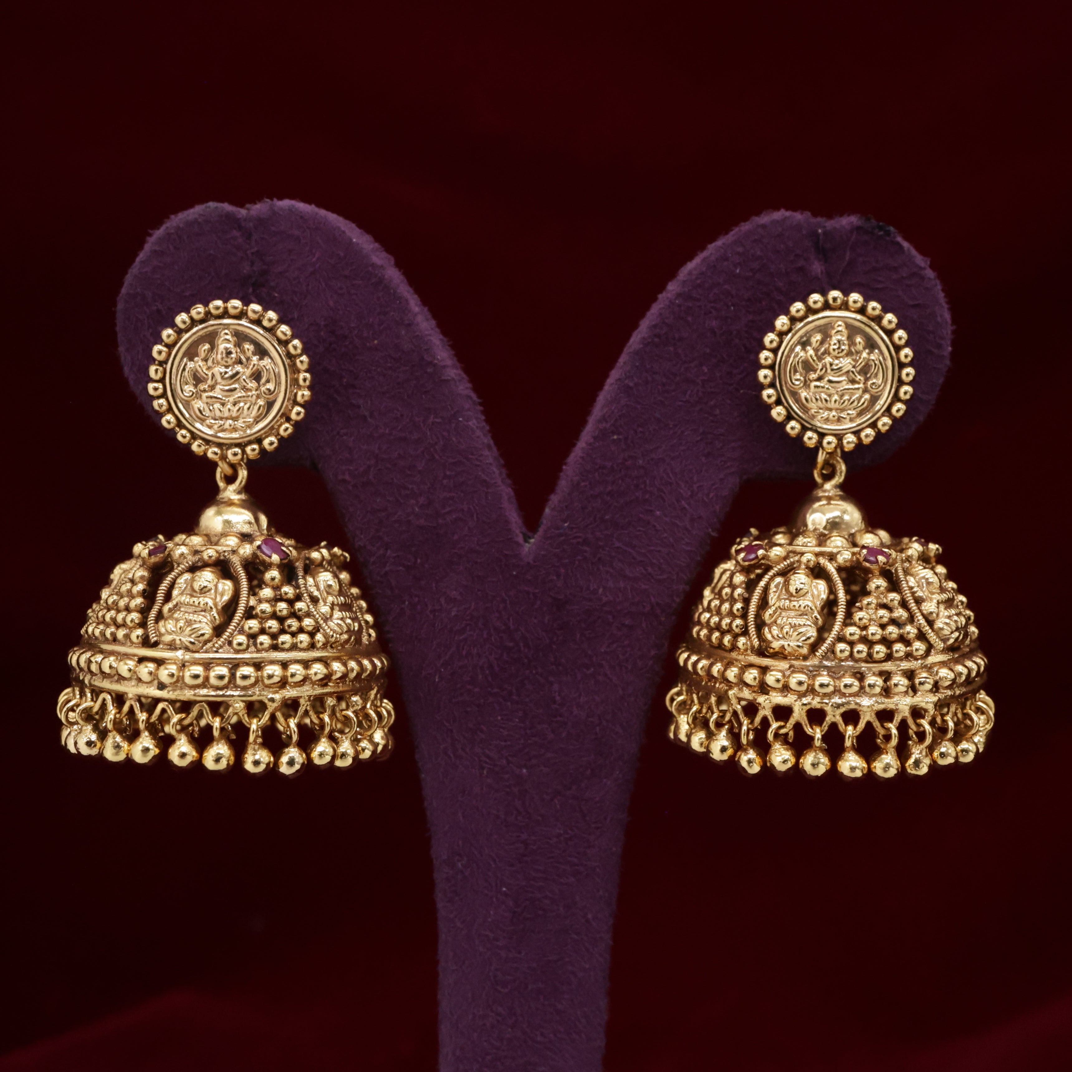 Antique Real Gold Look Traditional Kerala Lakshmi Coin Bridal Jhumkas
