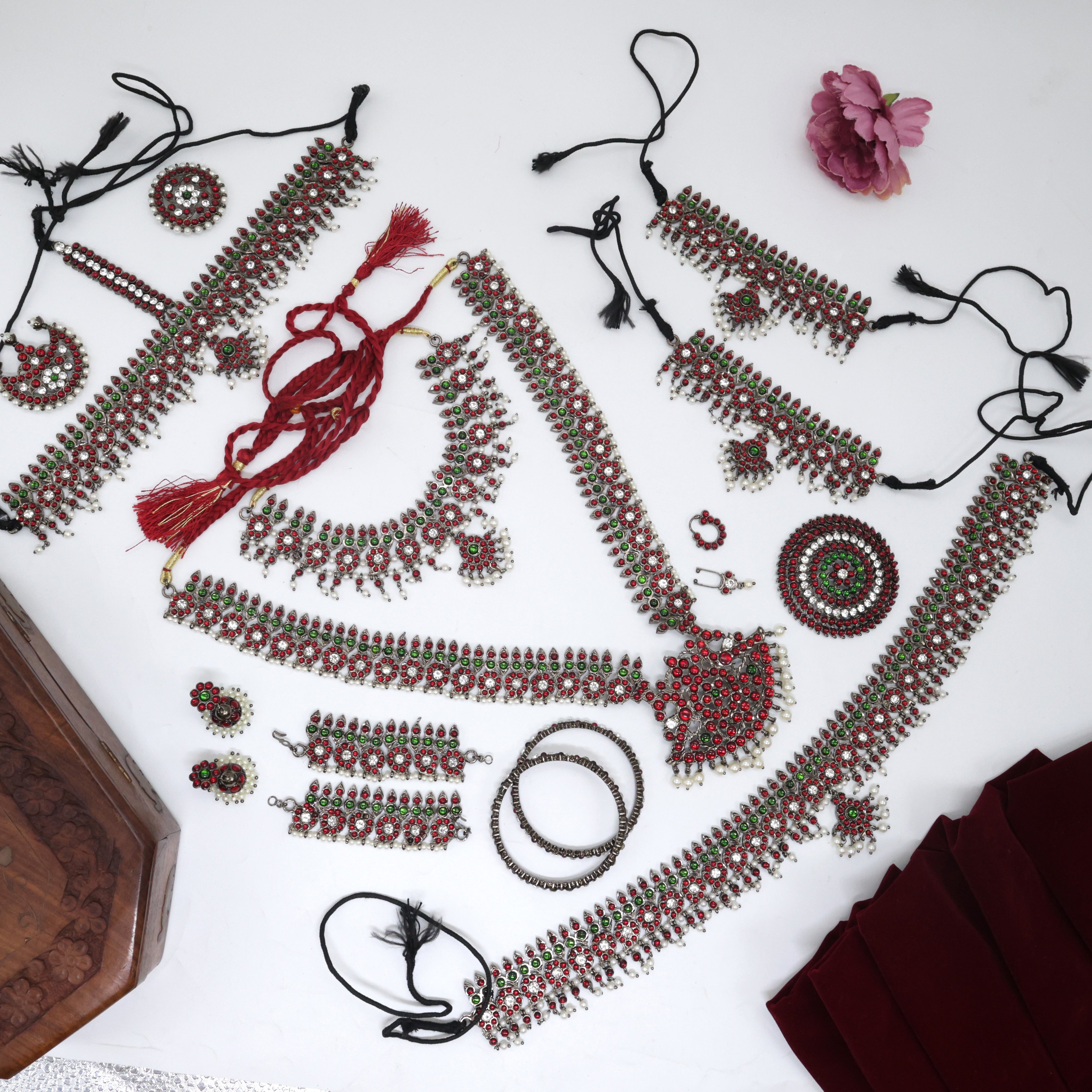Budget Friendly Antique Black Polish Full Traditional Kemp Bharatanatyam/Bridal Set