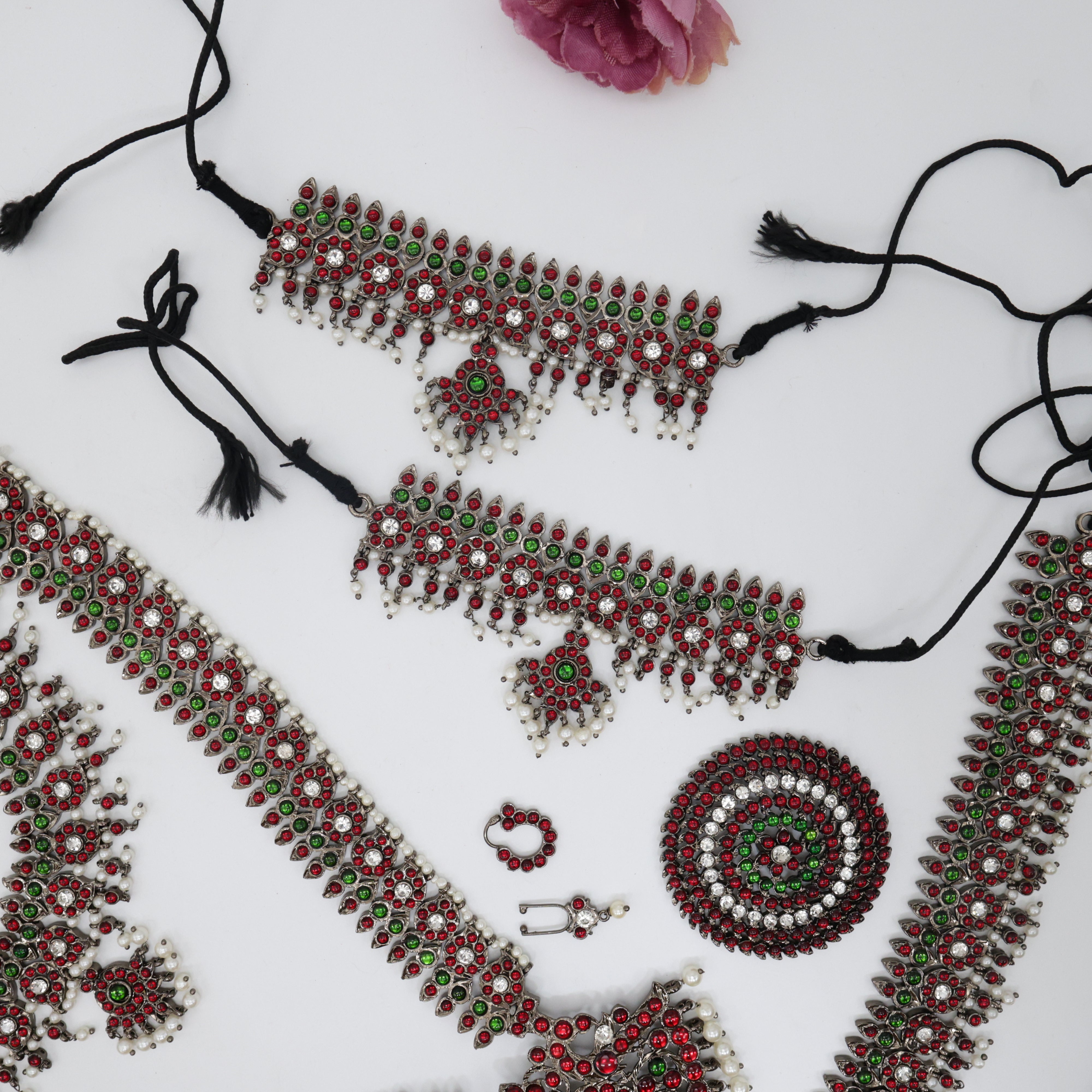 Budget Friendly Antique Black Polish Full Traditional Kemp Bharatanatyam/Bridal Set