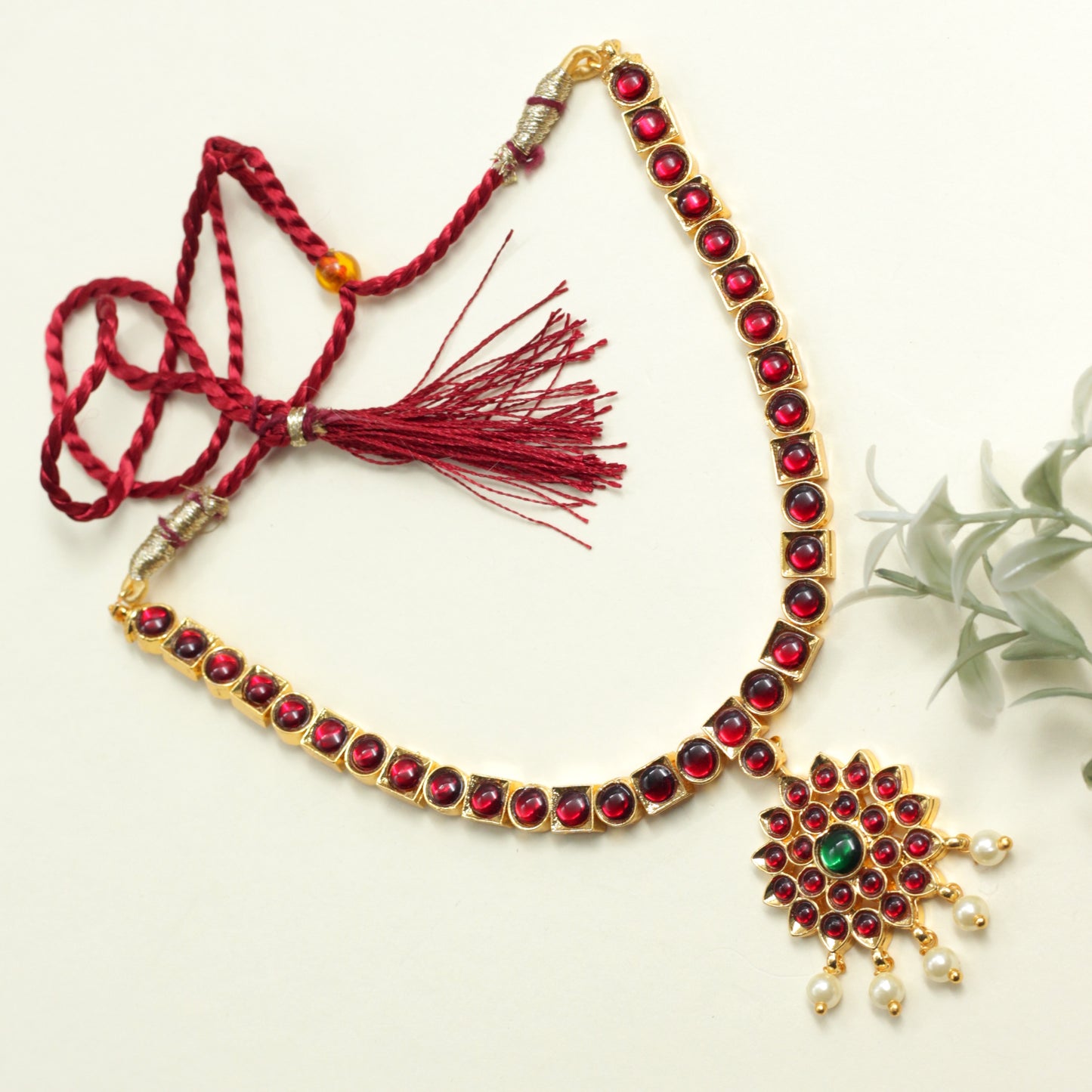 Budget Friendly Traditional Circles & Squares Flower Attigai Necklace