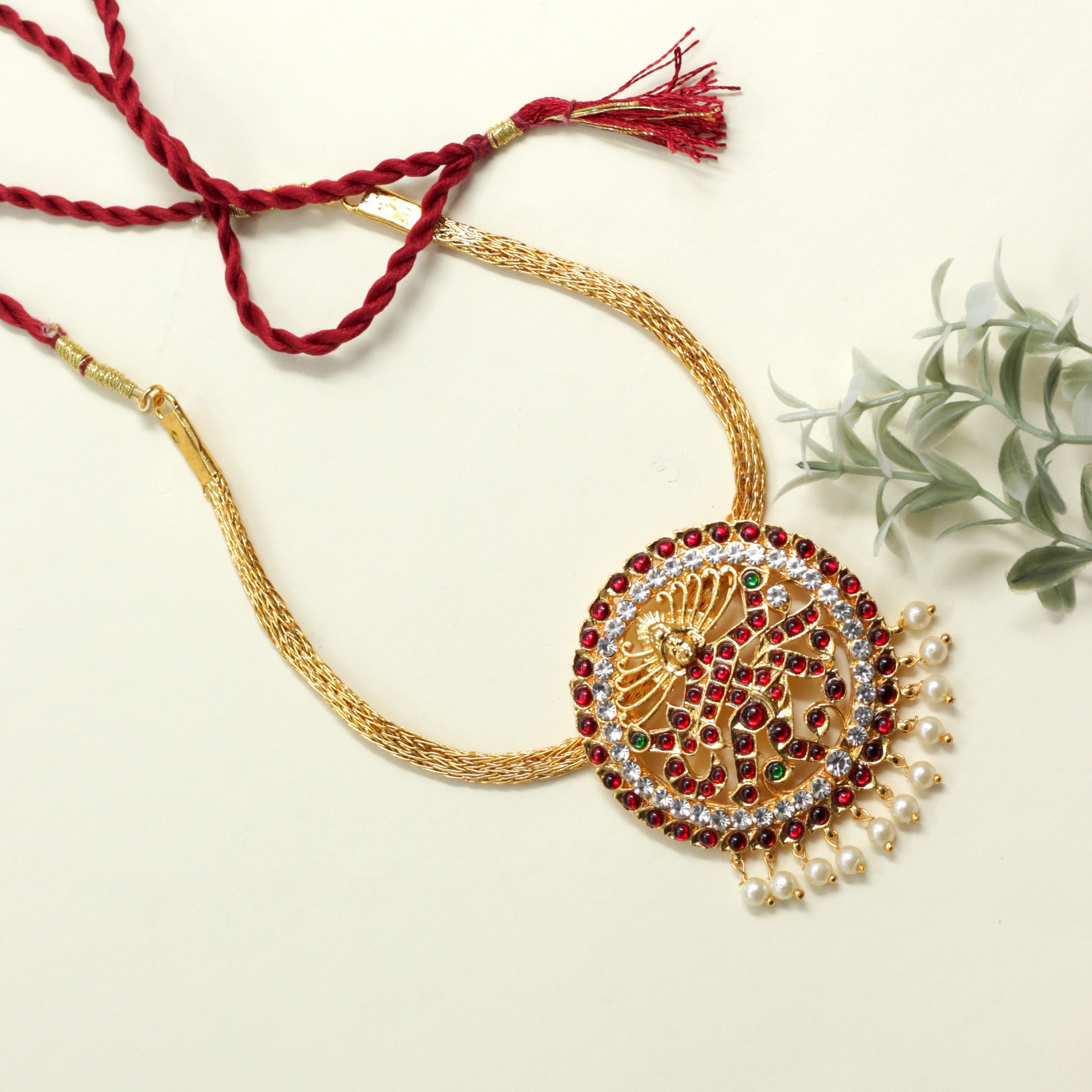 Traditional Kemp Nataraja Rakodi Pendant Attigai Necklace