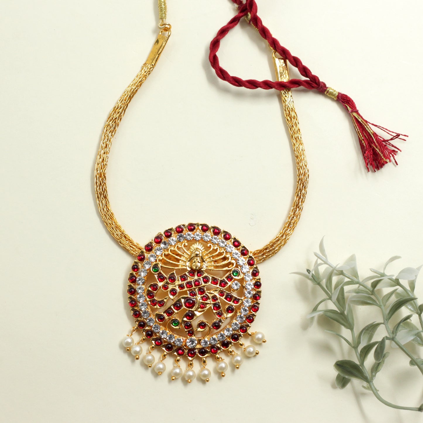 Traditional Kemp Nataraja Rakodi Pendant Attigai Necklace