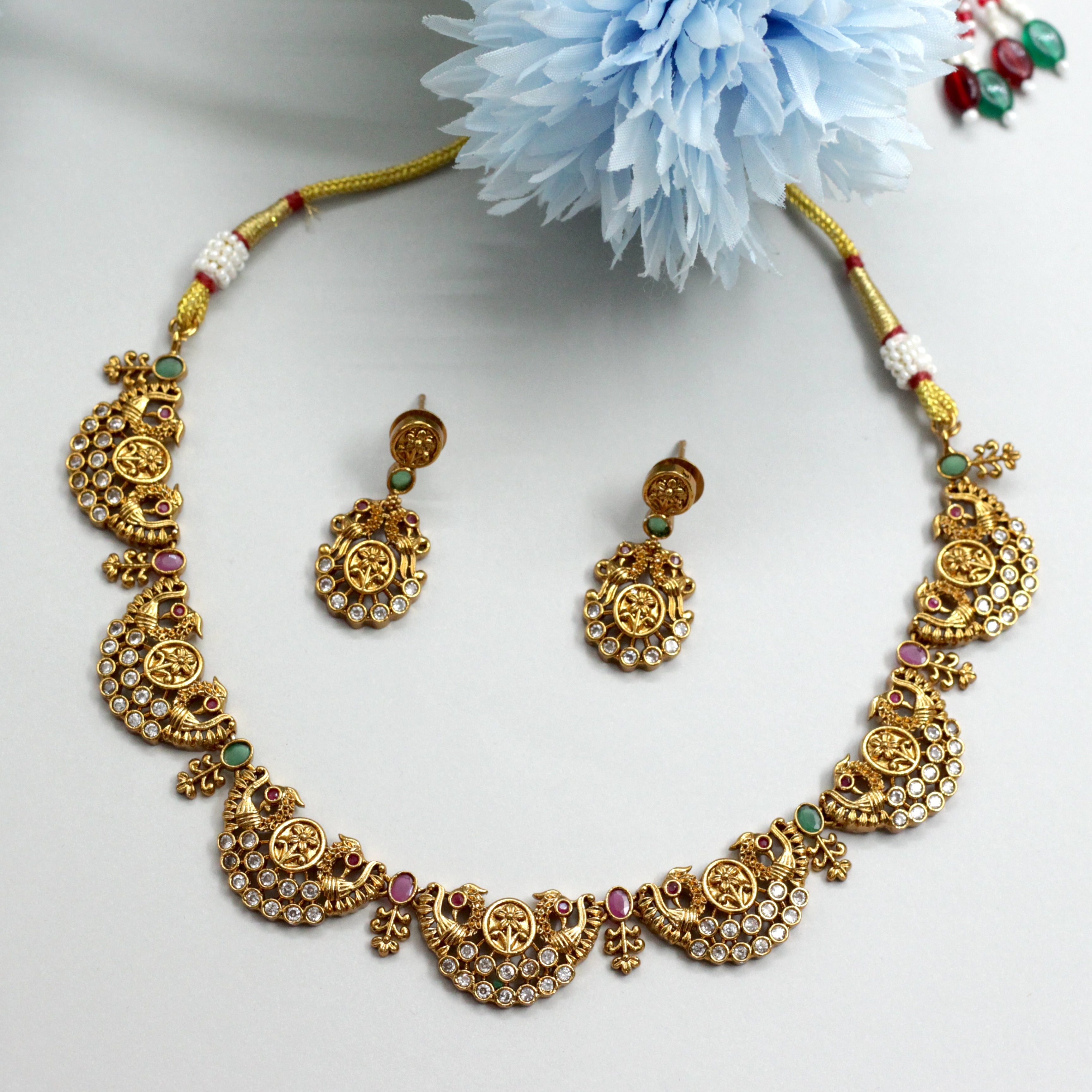 Antique AD Chaand Rettapakshi Necklace Set