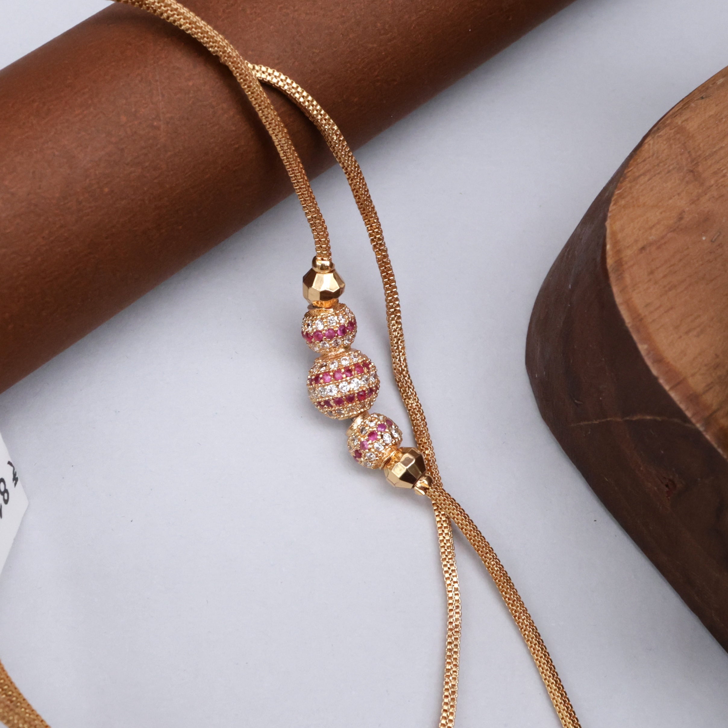 Diamond Gold Look 3 Balls Mugappu Chain