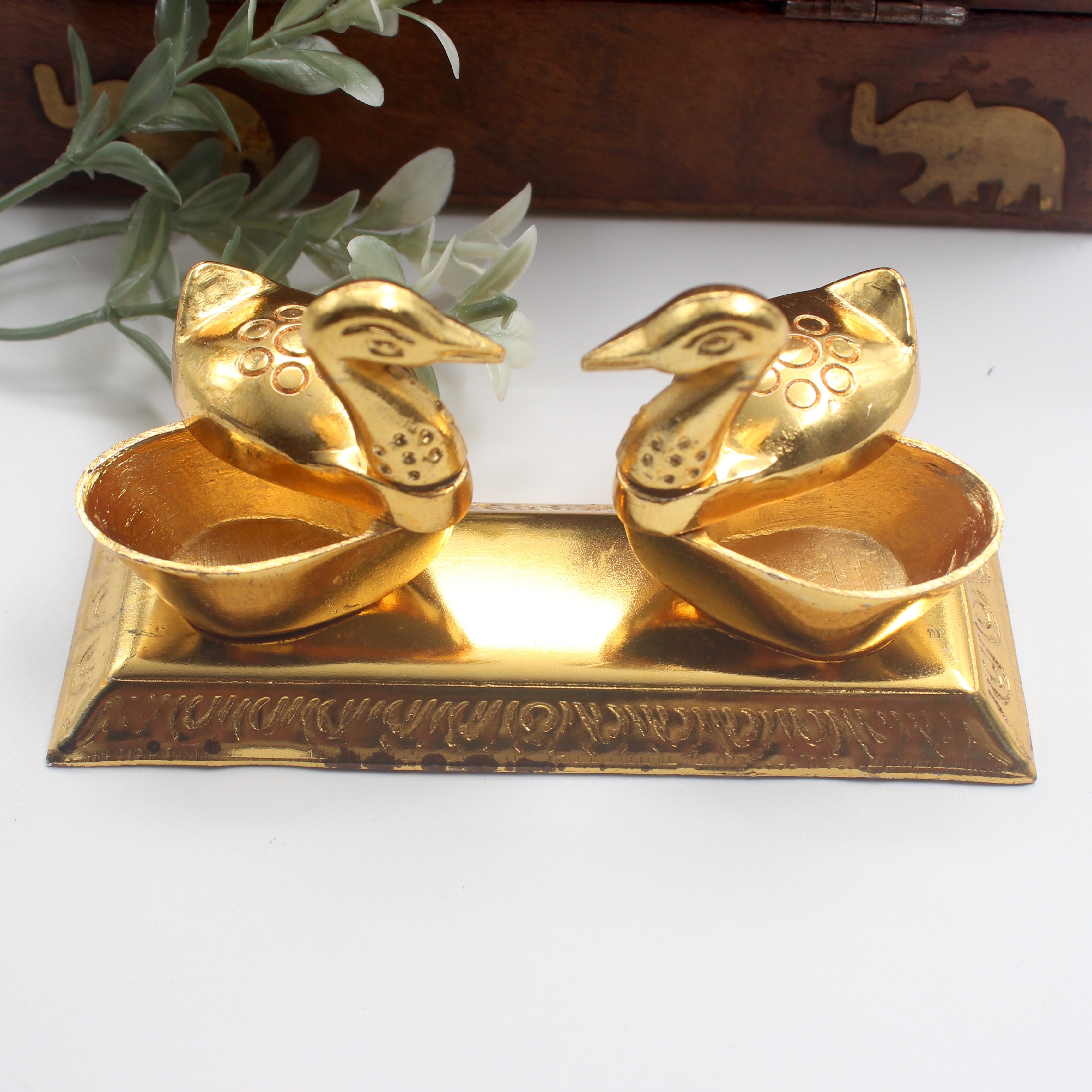 Budget Friendly 2 Cavities Metal Kumkum Box for Haldi and Kumkum