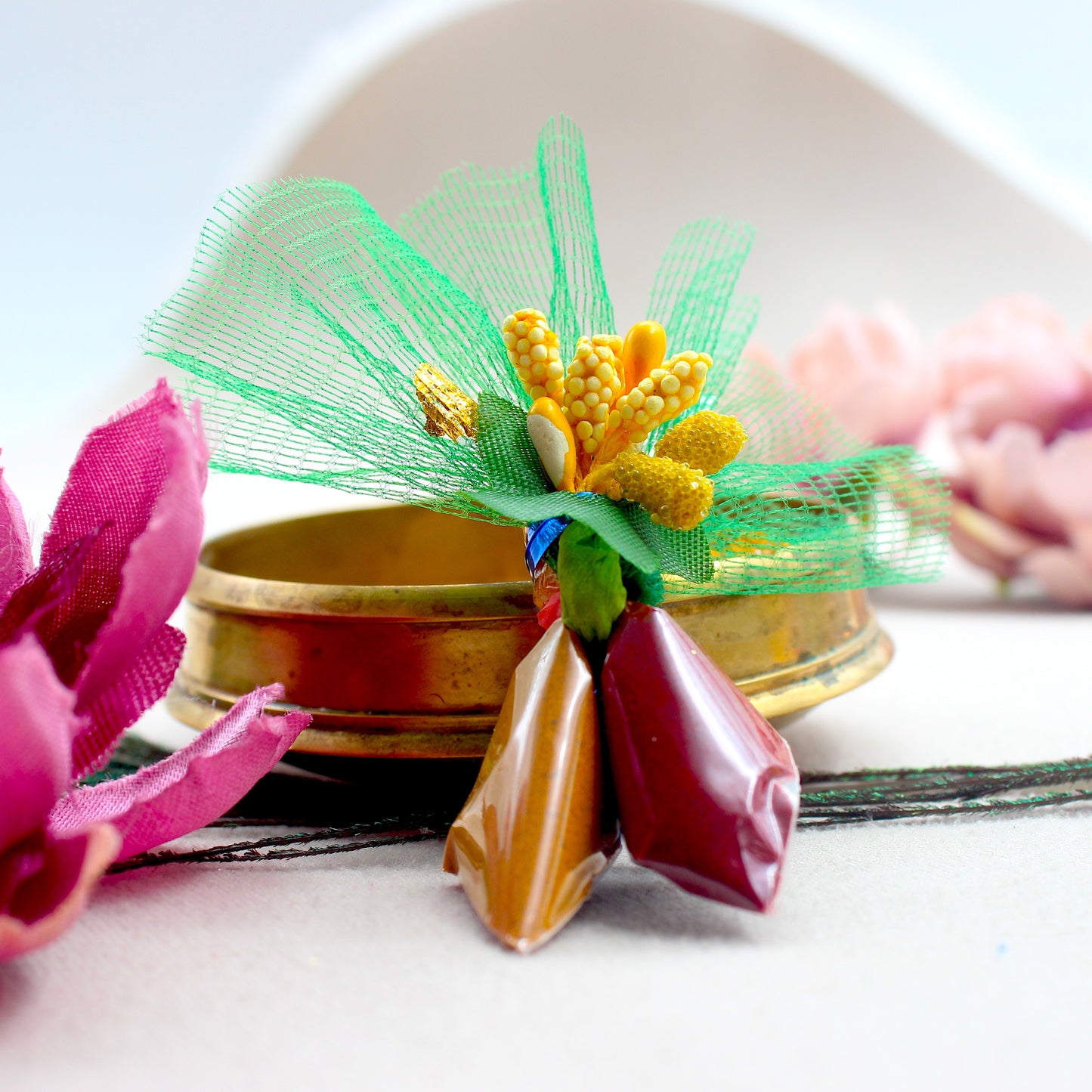 Handmade Haldi Kumkum Big Butterfly Net with Pollen Flowers Return Gift Packets - Made to Order