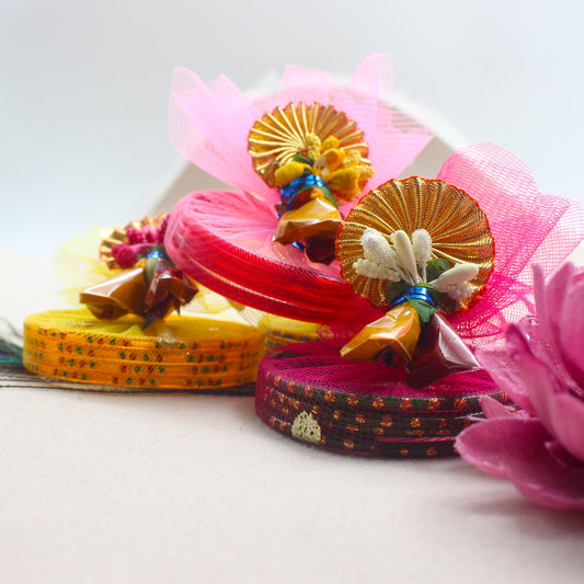 Handmade Haldi Kumkum Glass Bangles Set with Pollen Flowers Return Gift Packets - Made to Order