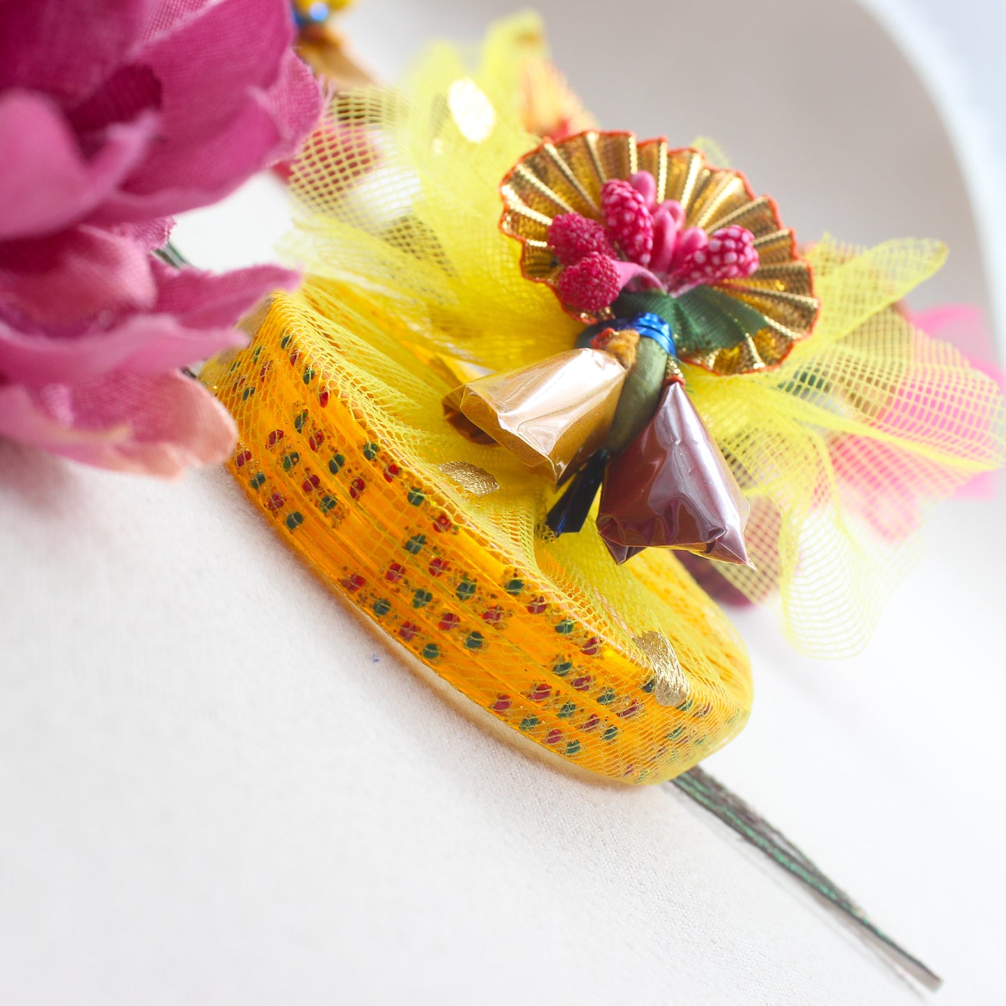 Handmade Haldi Kumkum Glass Bangles Set with Pollen Flowers Return Gift Packets - Made to Order