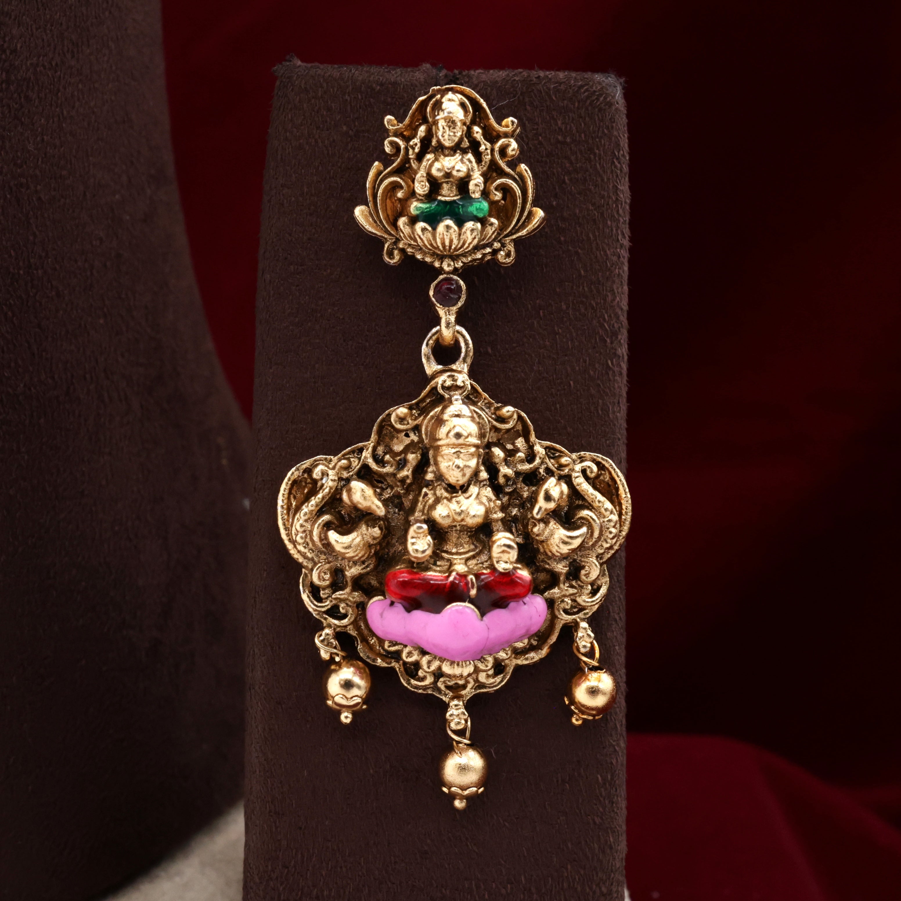 Antique Nagas Meenakari Work Shiv Parvati Family Bridal Haaram Necklace Combo Set