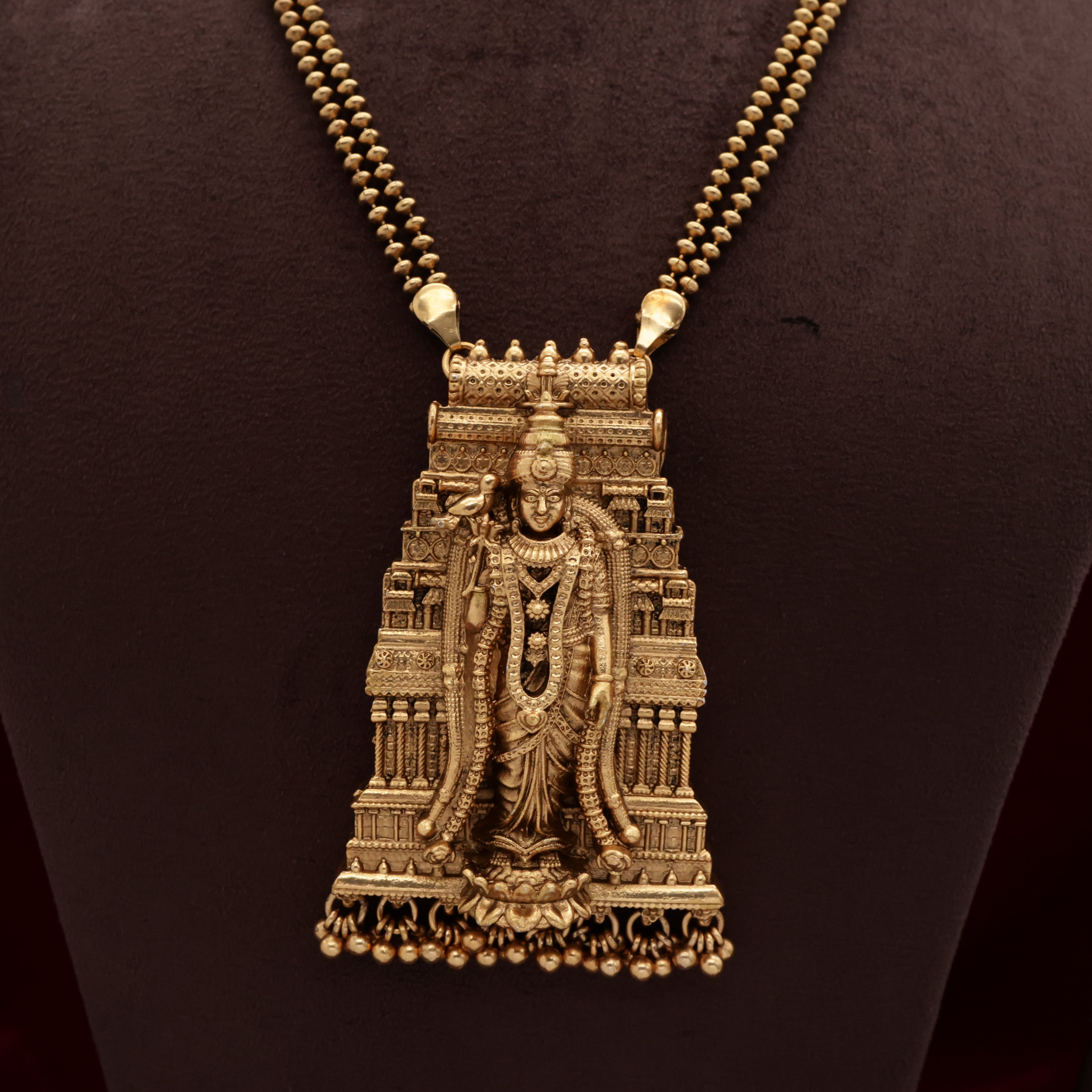 Antique Nagas Double Line Kamakshi Gopuram Pendant Necklace Set