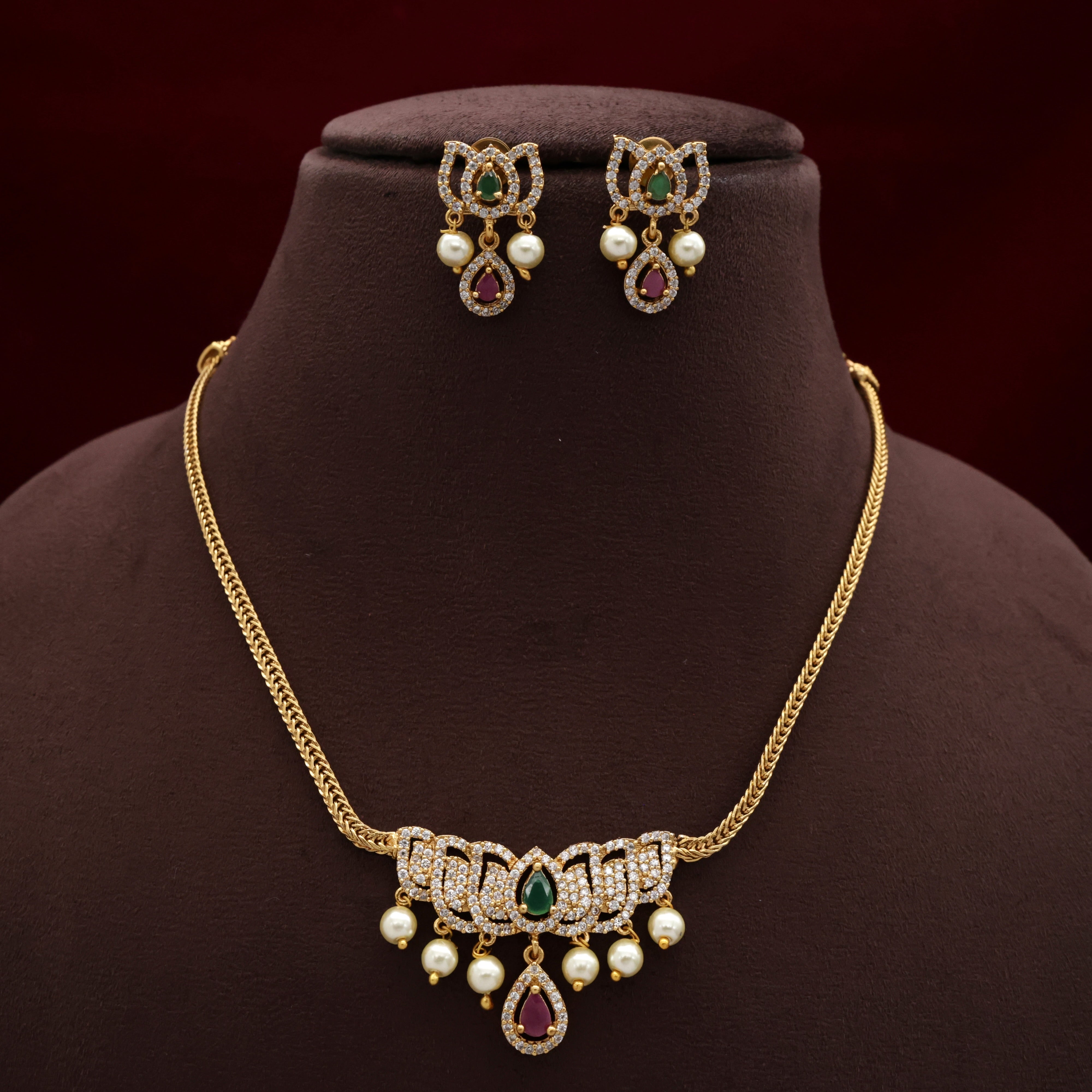 Diamond Look Antique Kids Friendly Lotus Necklace Set