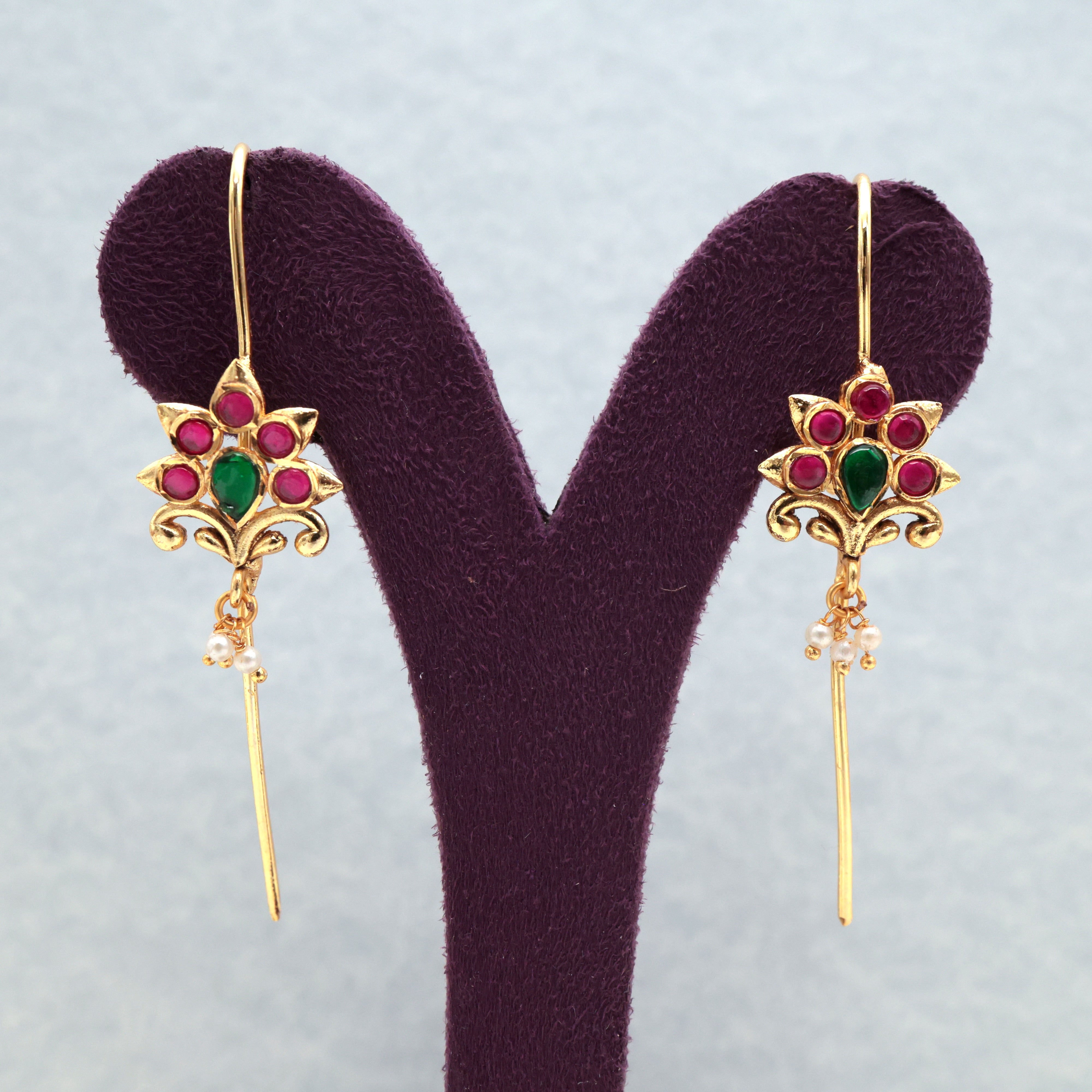 PREMIUM JADAU KUNDAN FLOWER NEEDLE EARCUFF EARRINGS