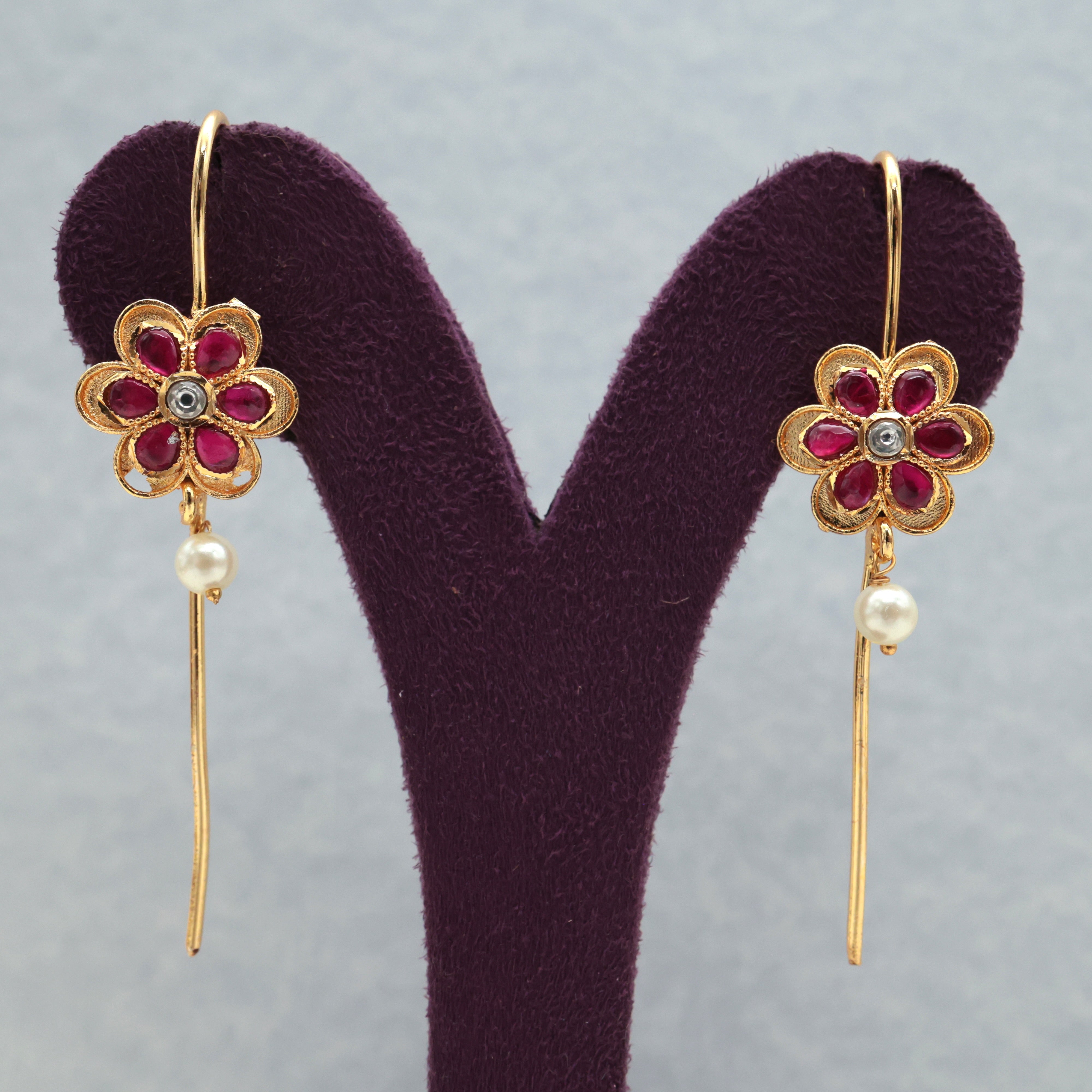 Premium Jadau Kundan 6 Petal Flower Needle Earcuff Earrings