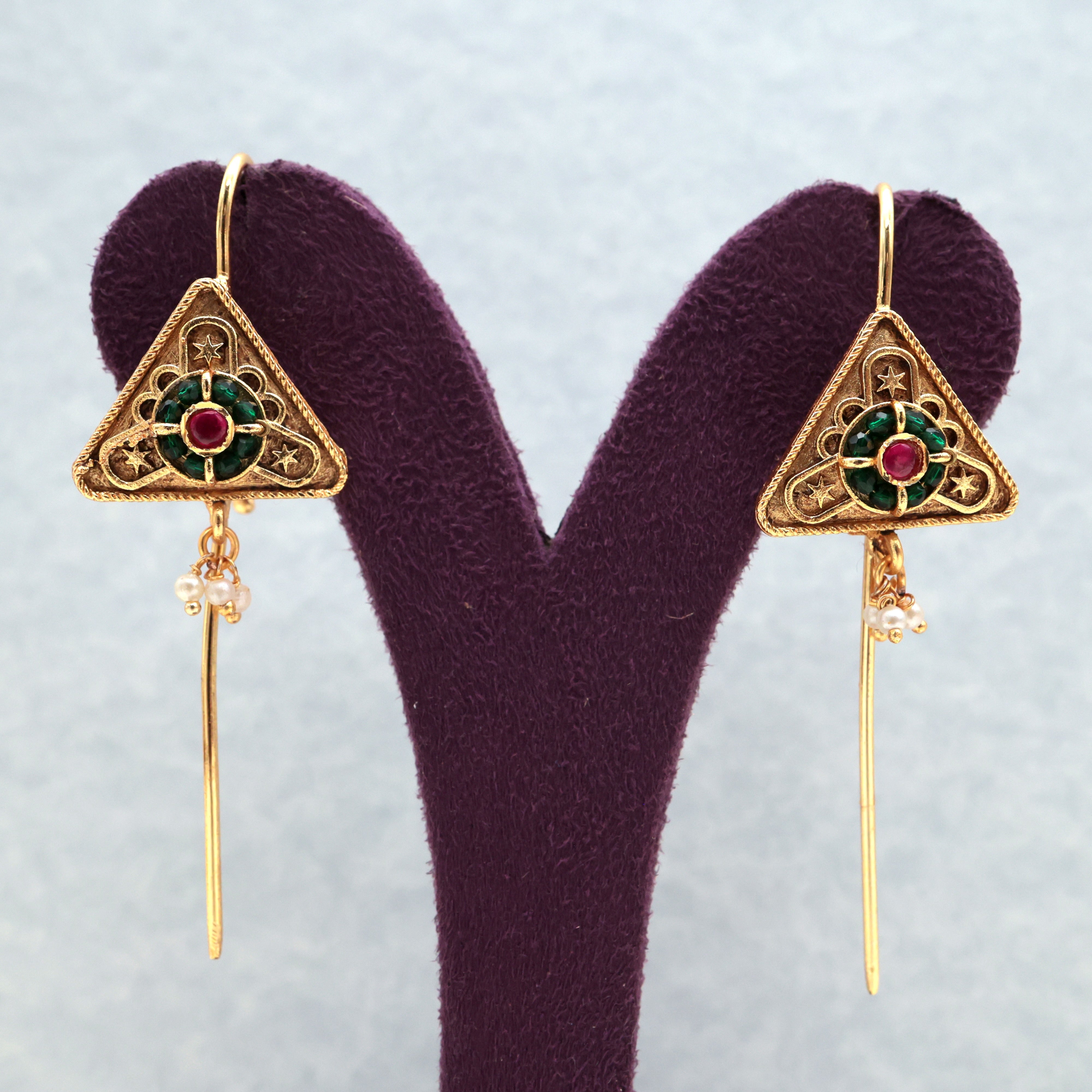 Premium Jadau Kundan Traditional Triangle Needle Earcuff Earrings