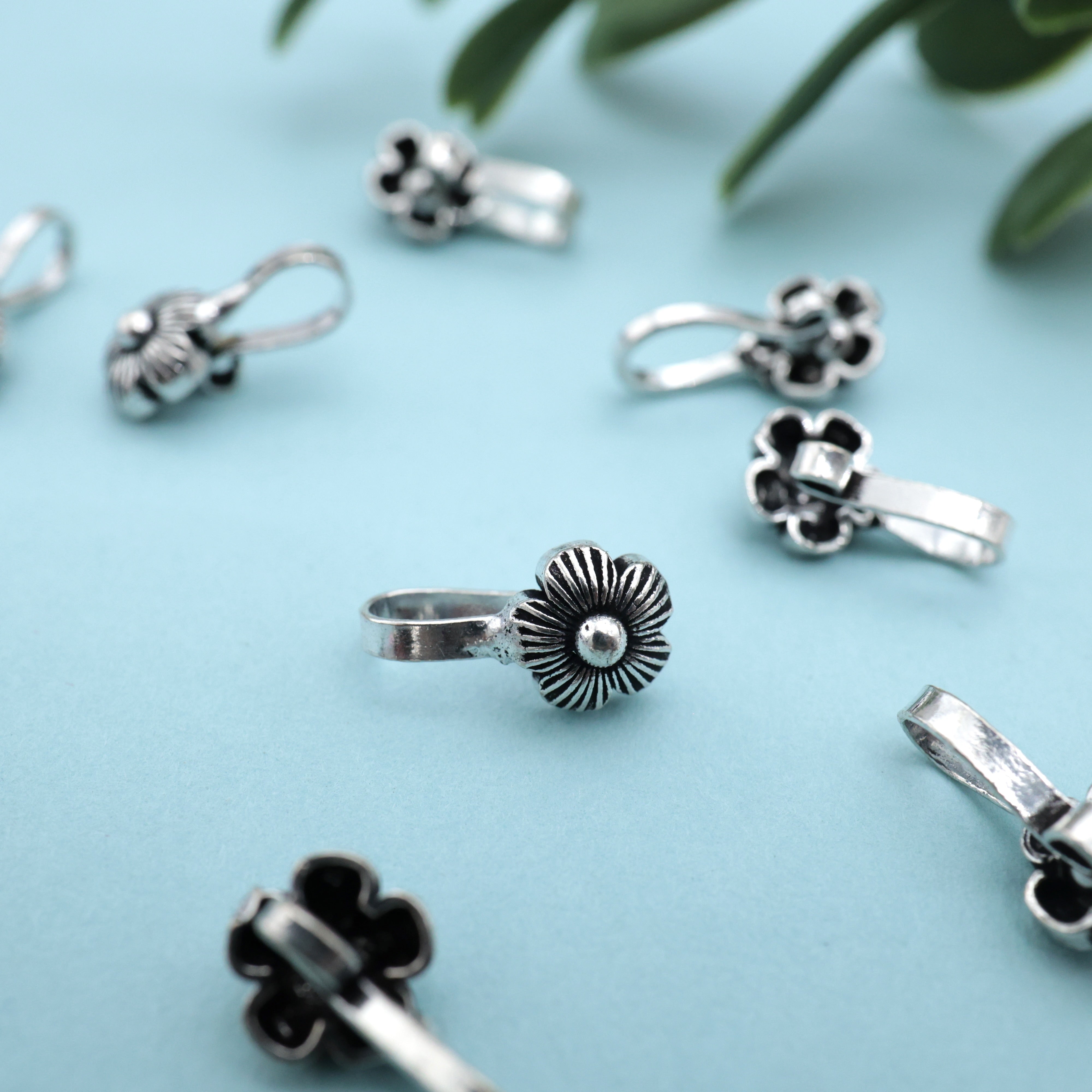 GERMAN SILVER OXIDISED CUTE FLOWER CLIP ON NOSEPIN - GERMAN SILVER NOSE PINS FOR NON-PIERCED NOSE