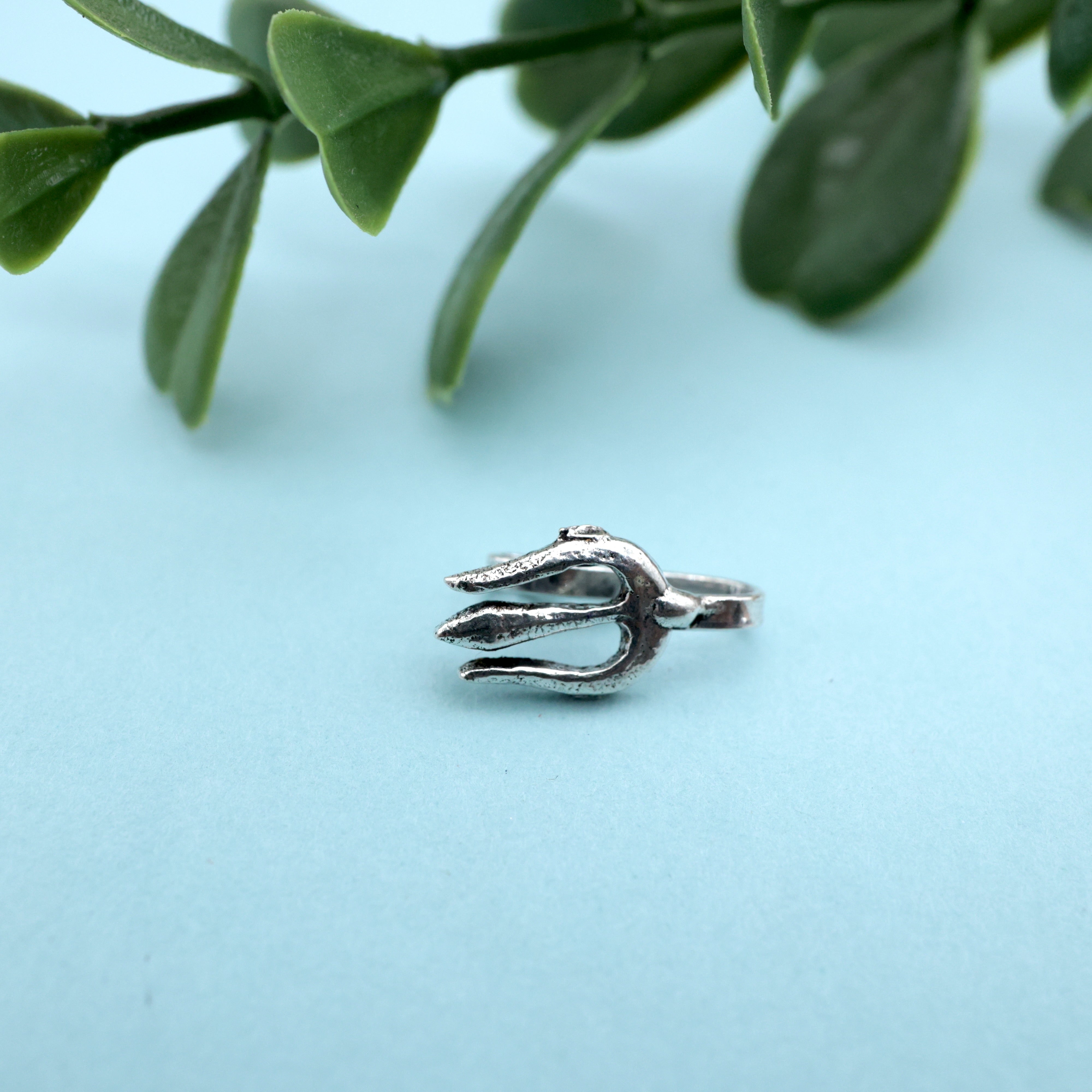 GERMAN SILVER OXIDISED TRISHUL CLIP ON NOSEPIN - GERMAN SILVER NOSE PINS FOR NON-PIERCED NOSE