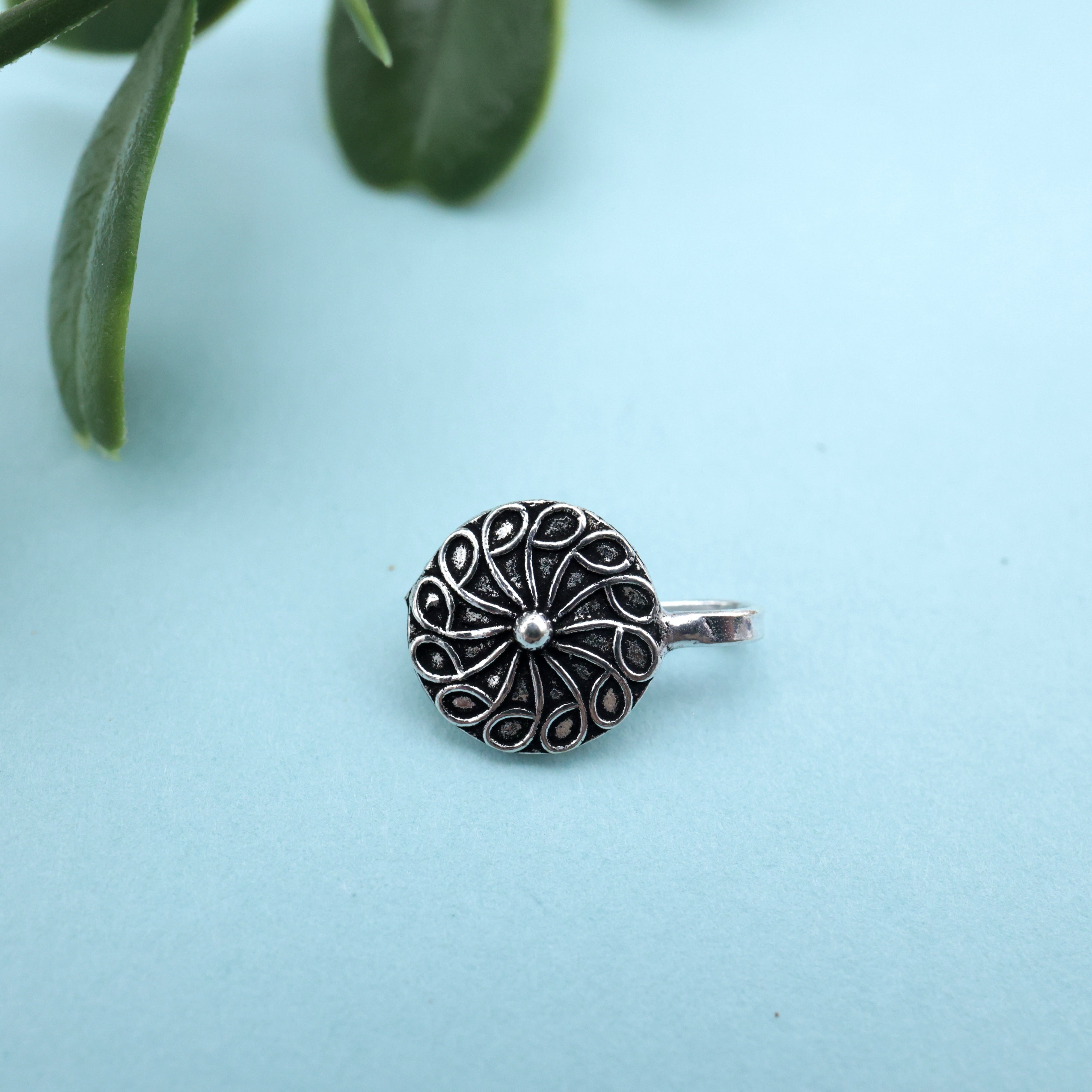 GERMAN SILVER OXIDISED BLOOMED FLOWER CLIP ON NOSEPIN - GERMAN SILVER NOSE PINS FOR NON-PIERCED NOSE