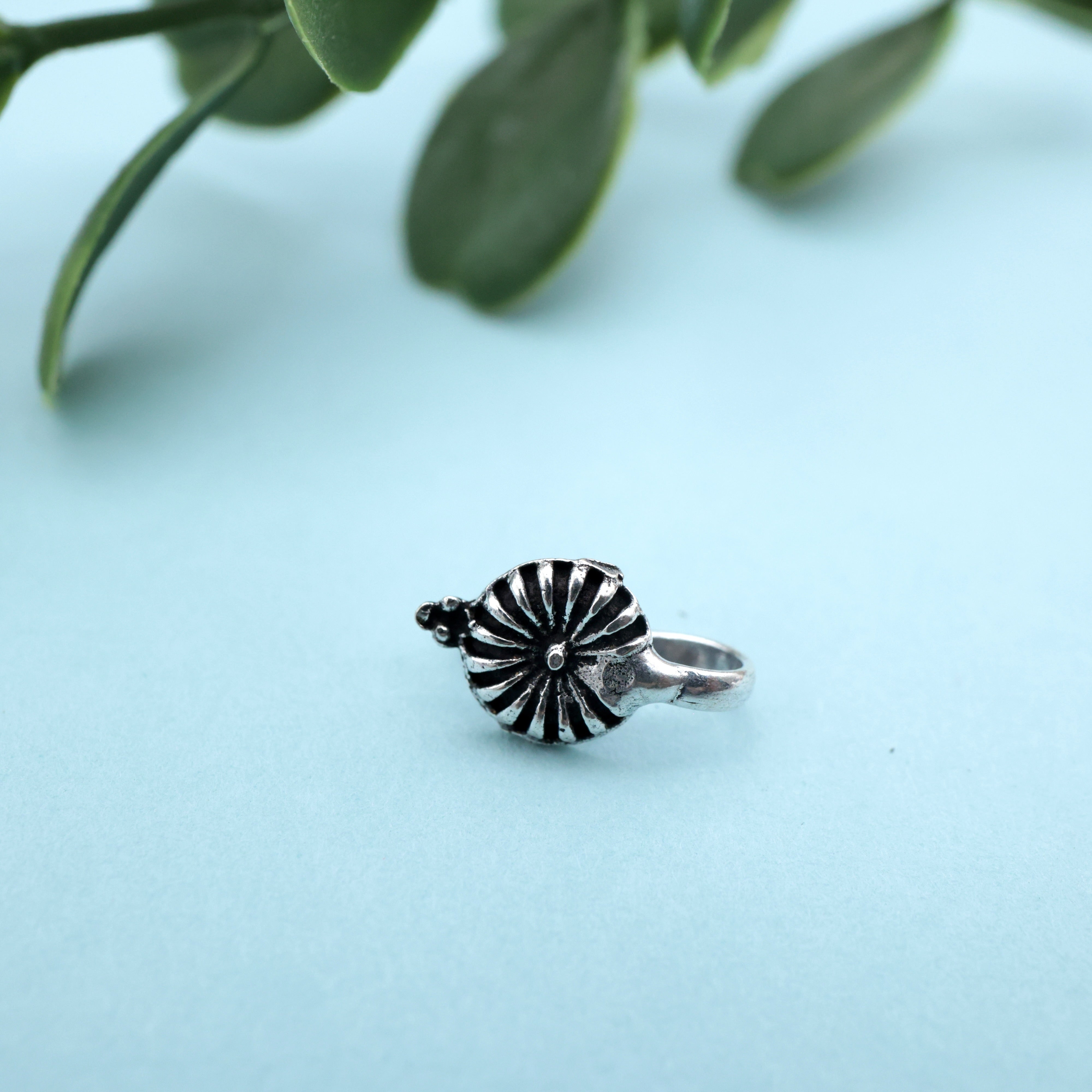 GERMAN SILVER OXIDISED CHAKRI FLOWER CLIP ON NOSEPIN - GERMAN SILVER NOSE PINS FOR NON-PIERCED NOSE