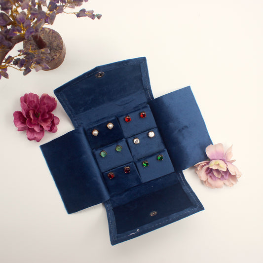 Premium Velvet Flap Earrings Organiser - 6 Earrings Holder (Assorted Colours)