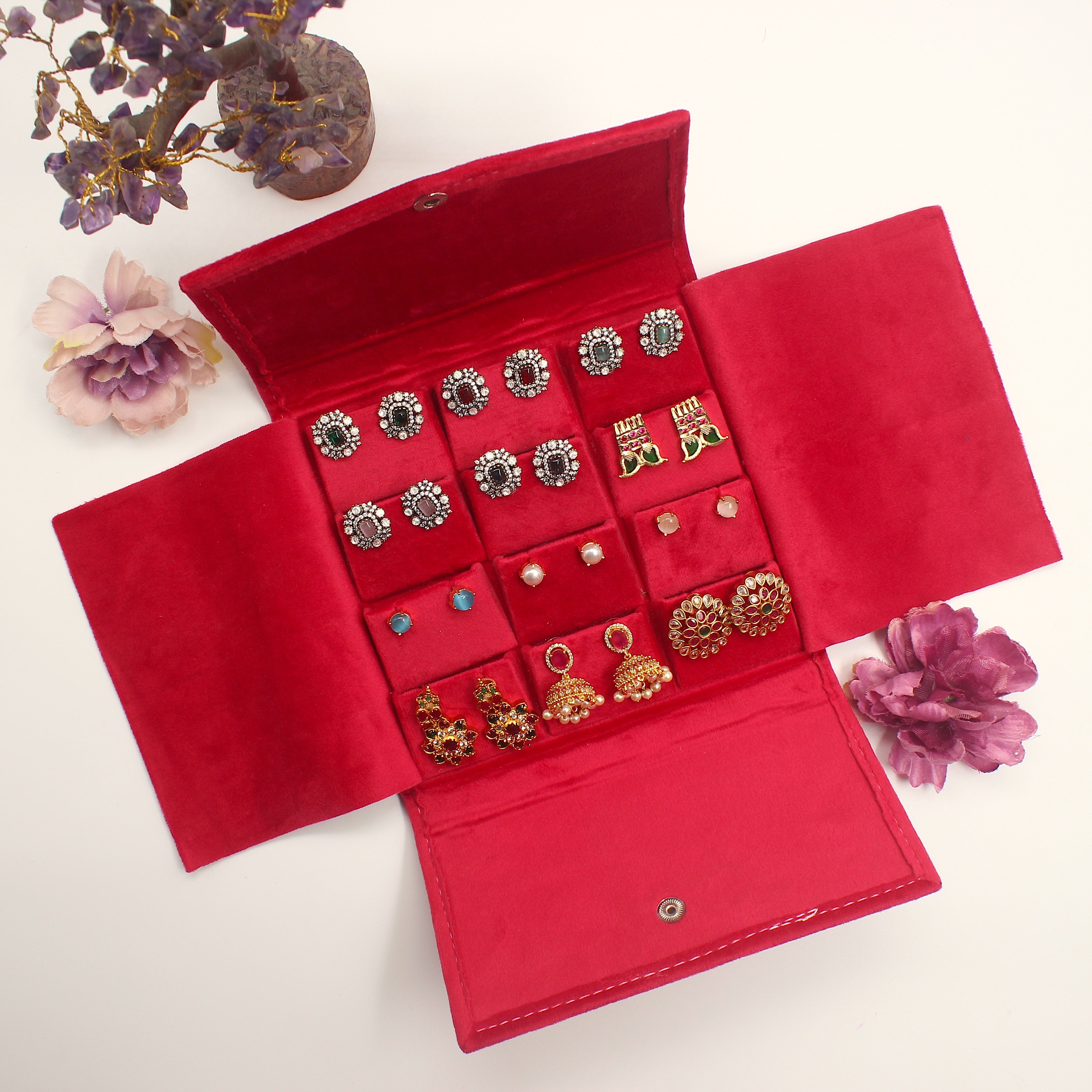 Premium Velvet Flap Earrings Organiser - 12 Earrings Holder - Assorted Colours