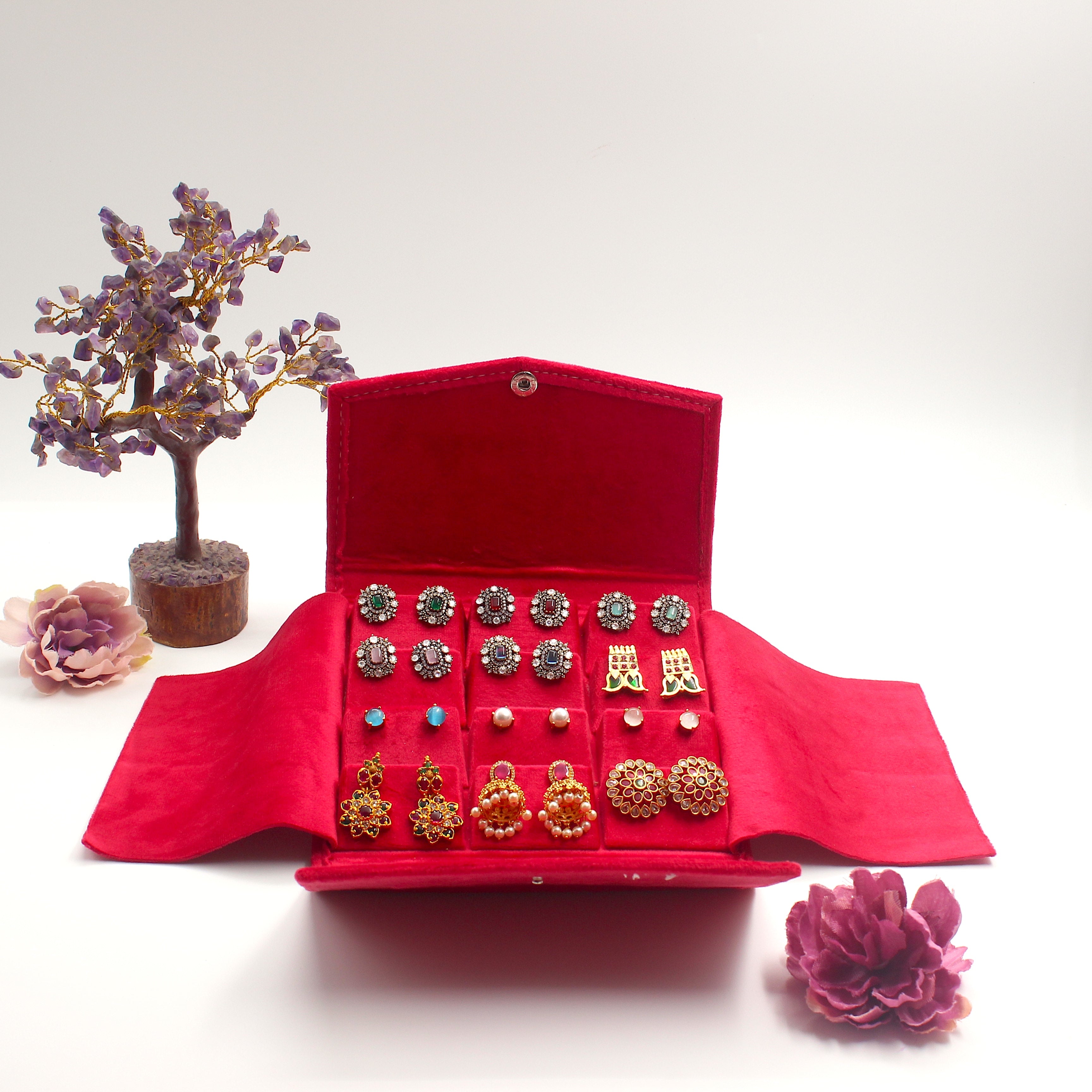 Premium Velvet Flap Earrings Organiser - 12 Earrings Holder - Assorted Colours