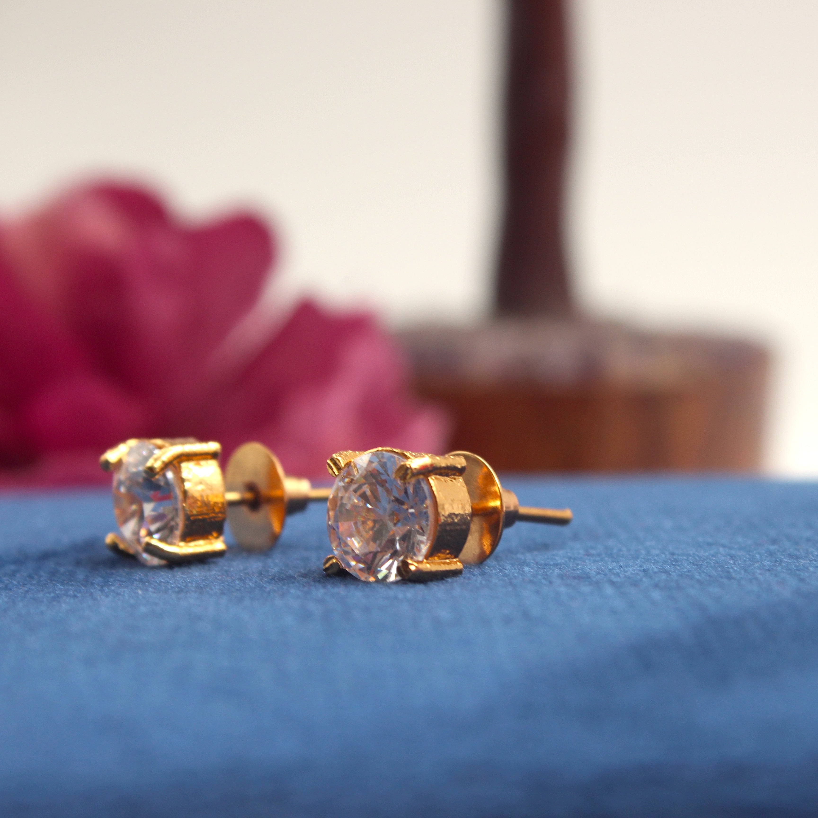 Real Gold Tone Single Stone Studs