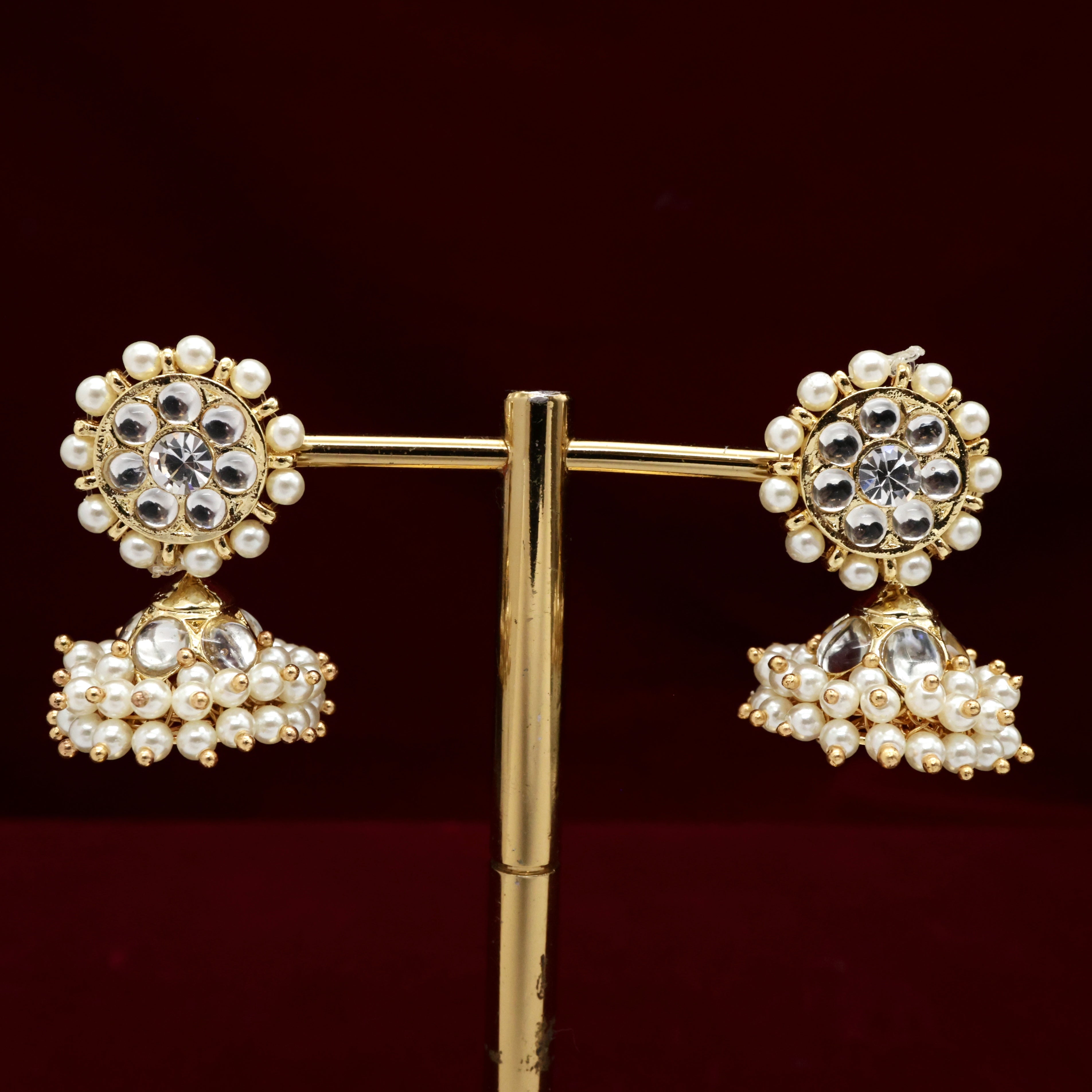 Traditional Diamond Look White Stone Jhumkas