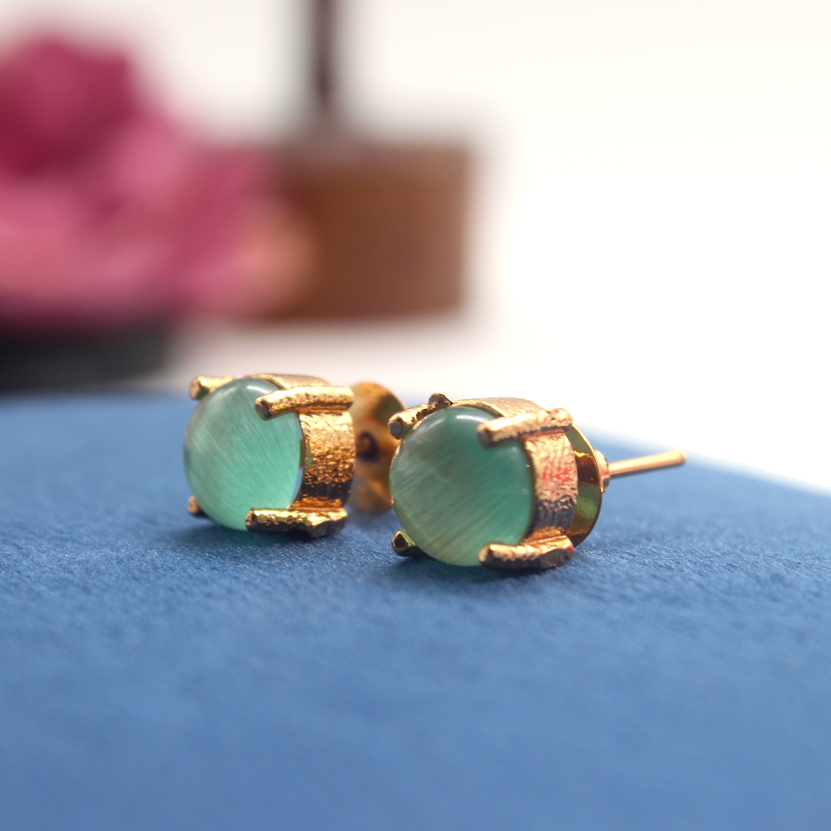 Real Gold Tone Single Stone Studs