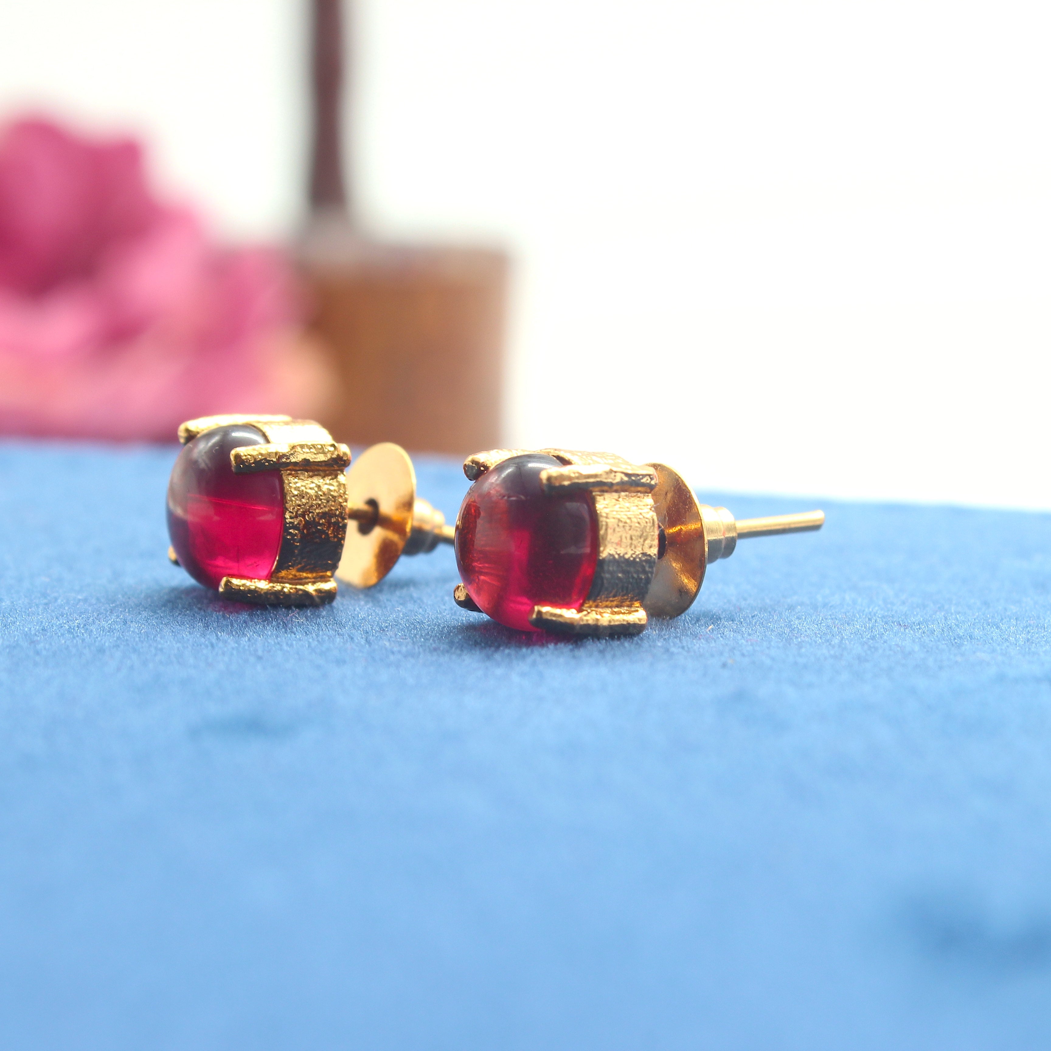 Real Gold Tone Single Stone Studs