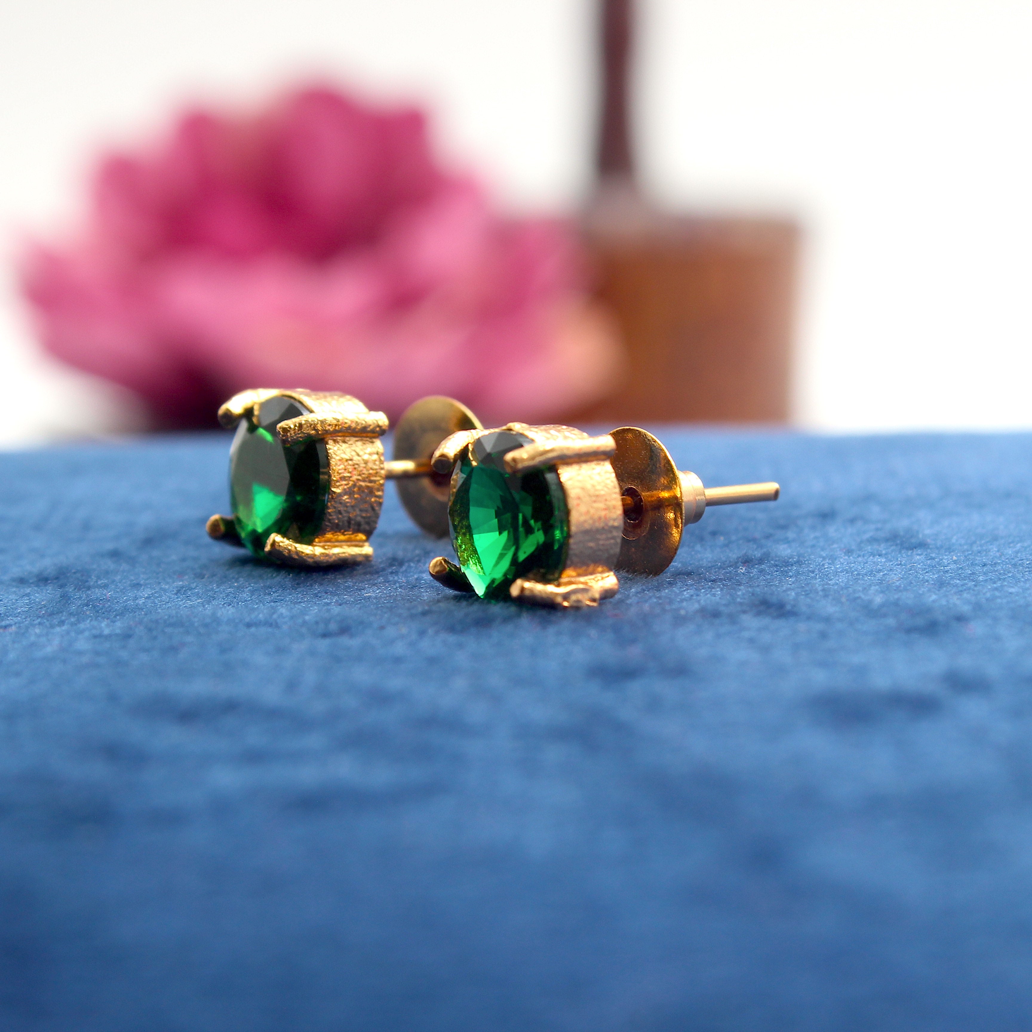 Real Gold Tone Single Stone Studs