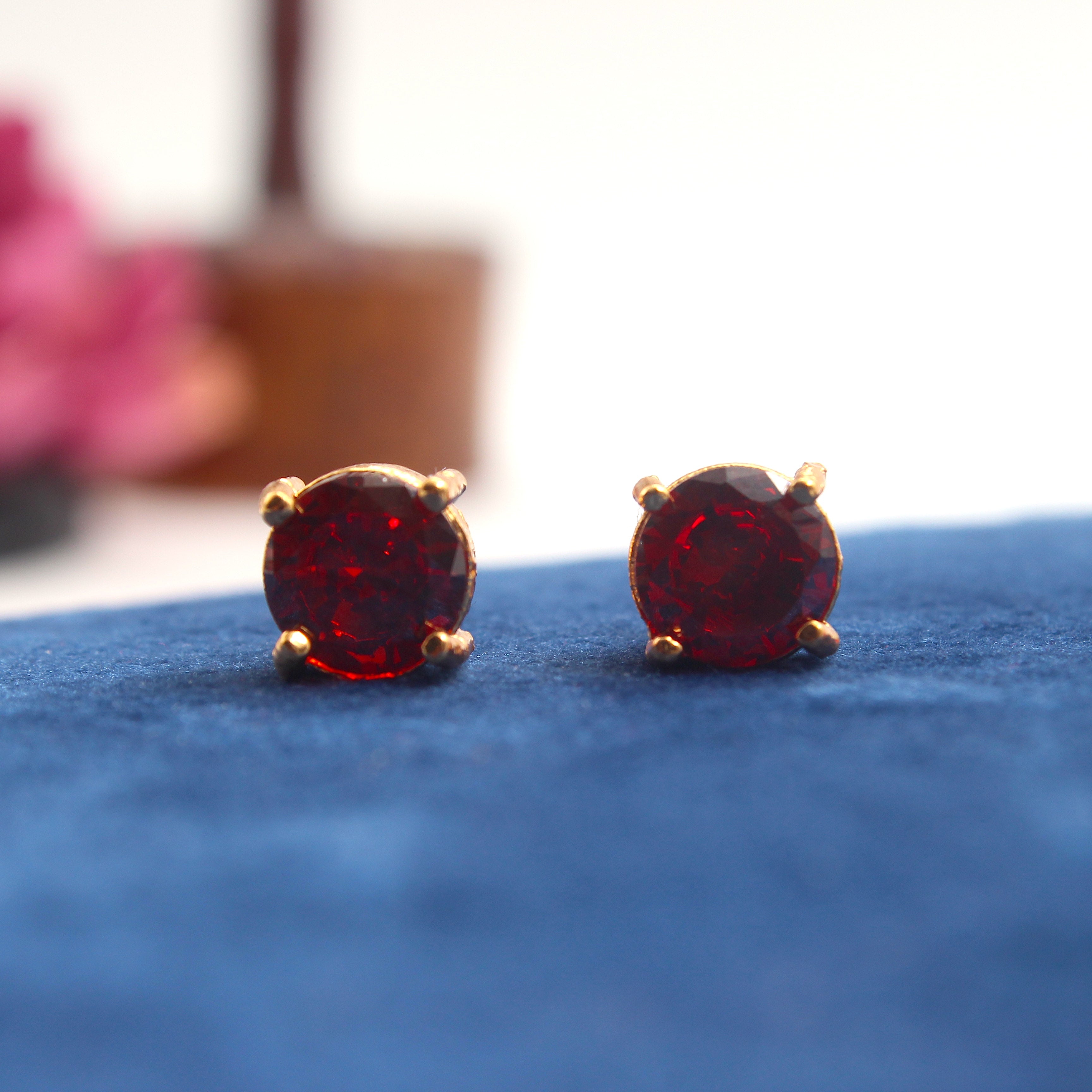 Real Gold Tone Single Stone Studs